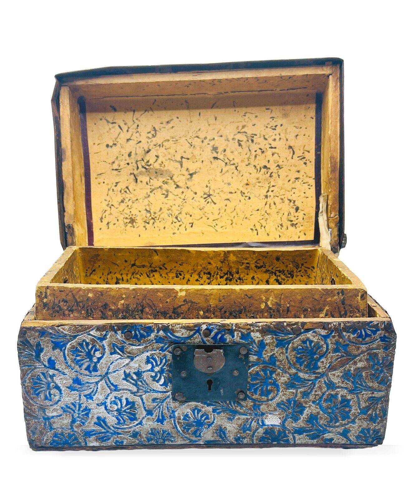 Late 1800's 12" Victorian Embossed Metal Pattern Child's Doll Trunk With Insert