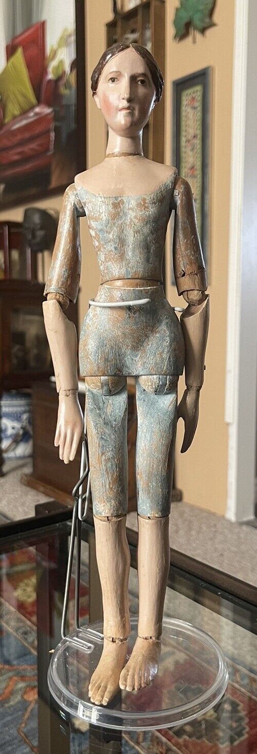 Antique Rare 18thc  Wooden Doll Elegant Look Fully Jointed