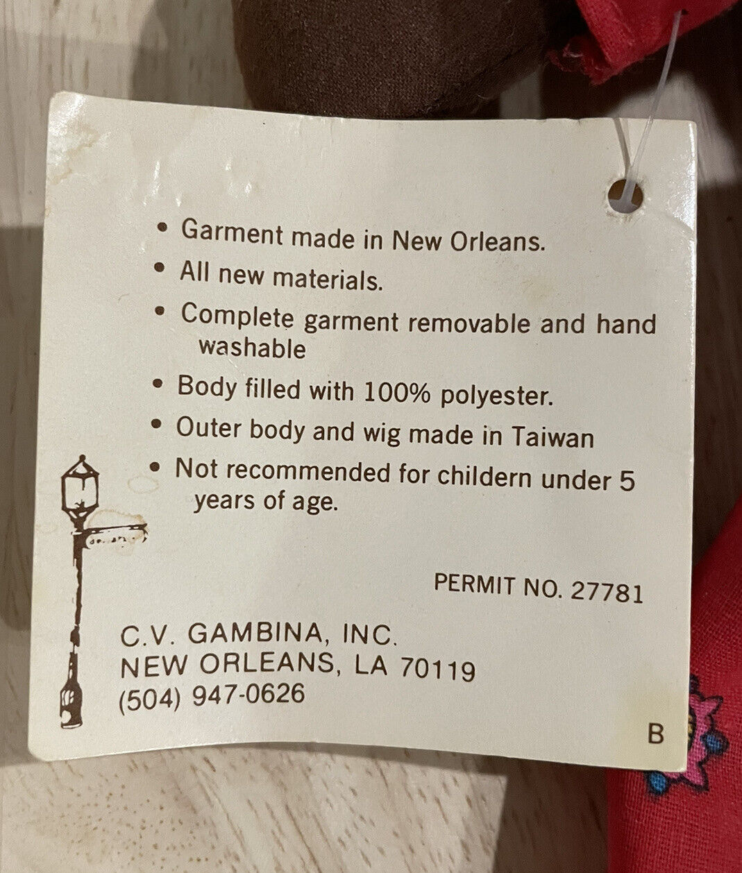 Gambina Doll “Ninkie” Circa 1700s #1651 Hand Made In New Orleans