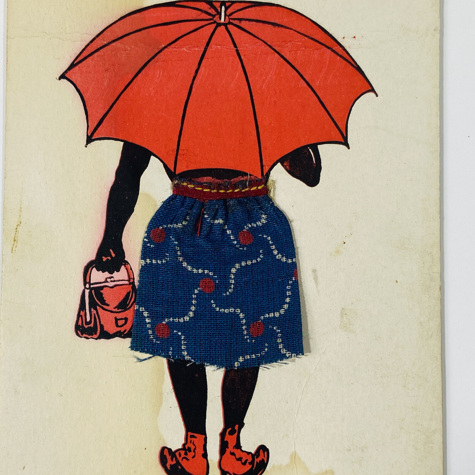 1900s Lift Skirt Dress Comical Card Funny Humor Mechanical Red Umbrella Postcard