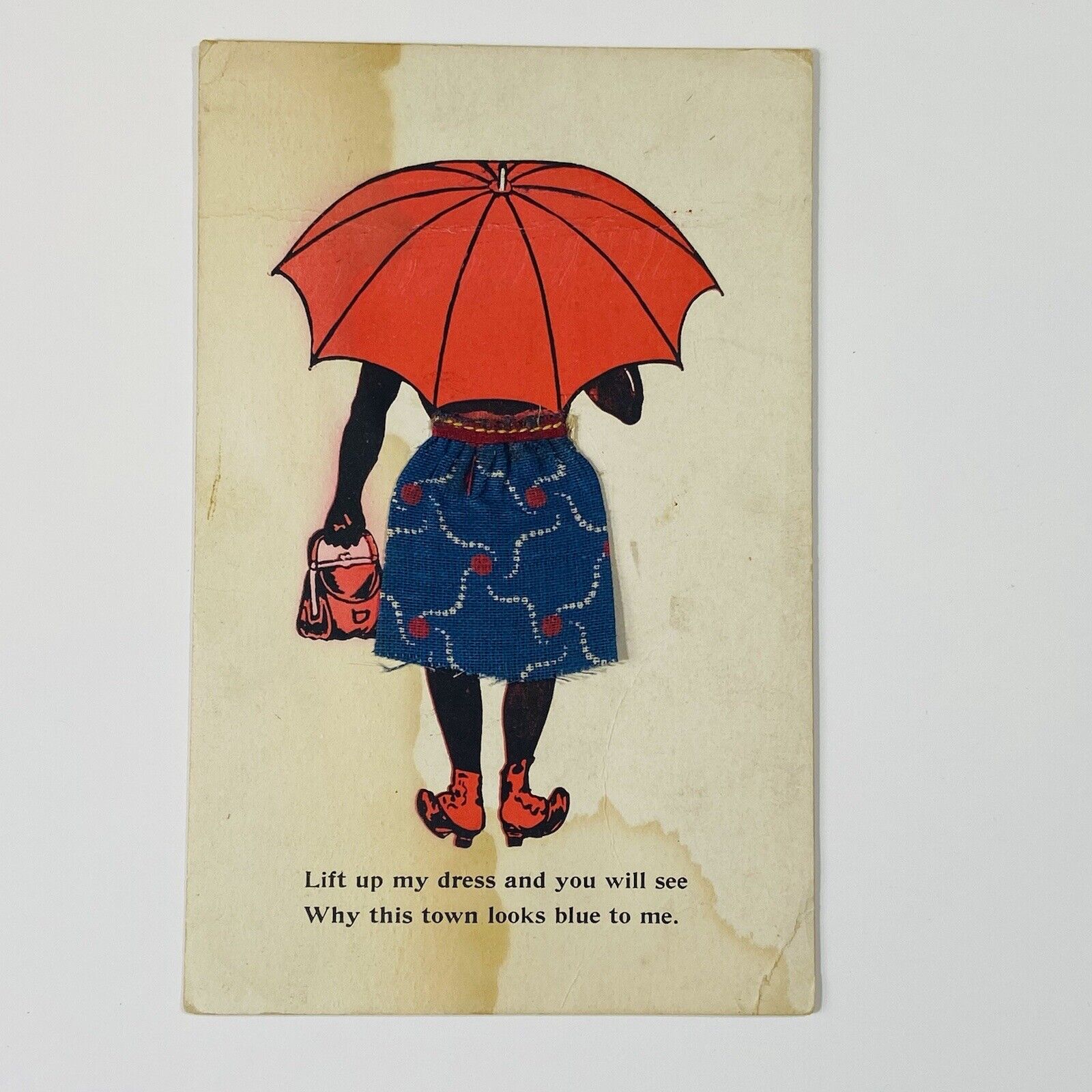 1900s Lift Skirt Dress Comical Card Funny Humor Mechanical Red Umbrella Postcard