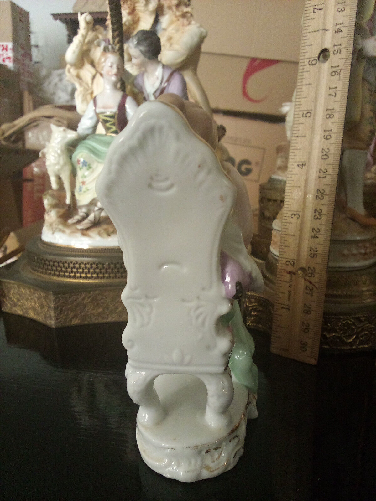 antique Porcelain figurine German miniature lady tea chair doll house mother