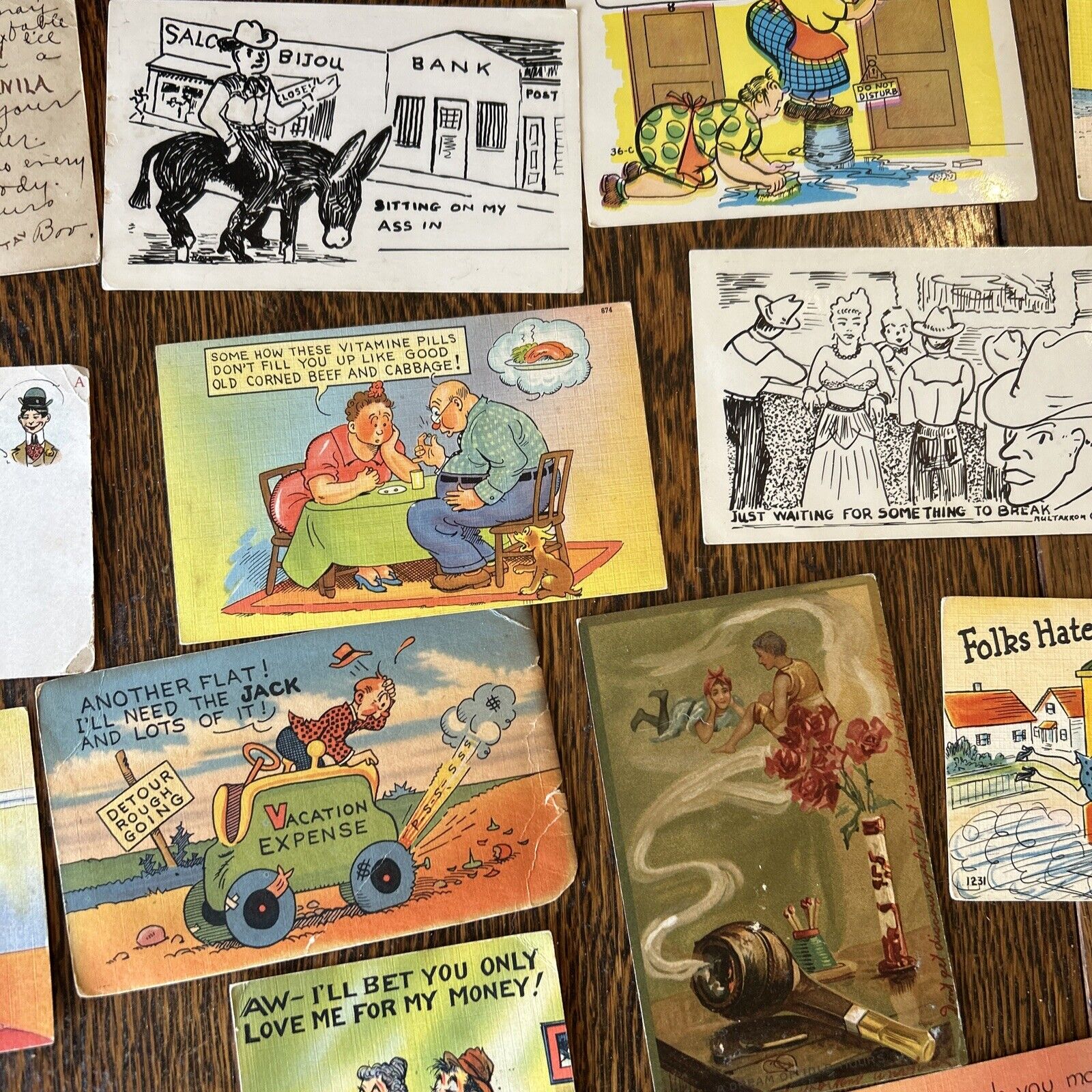 Big LOT OF 25 POSTCARDS Old COMIC funny HUMOR Vintage 1900s 1950s Vintage