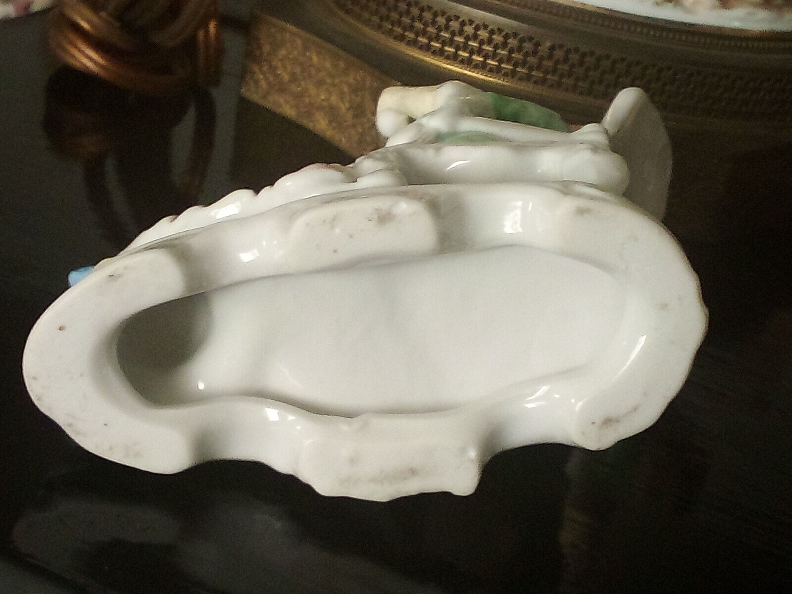 antique Porcelain figurine German miniature lady tea chair doll house mother