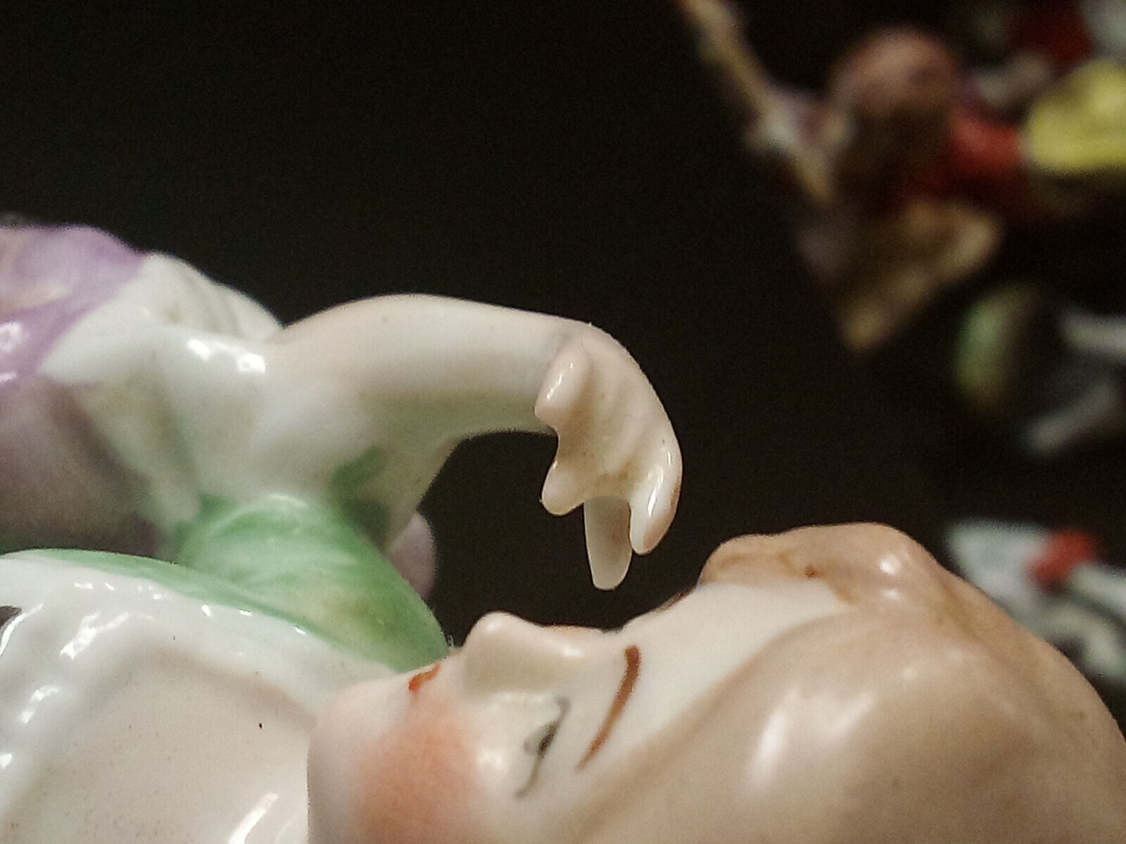 antique Porcelain figurine German miniature lady tea chair doll house mother