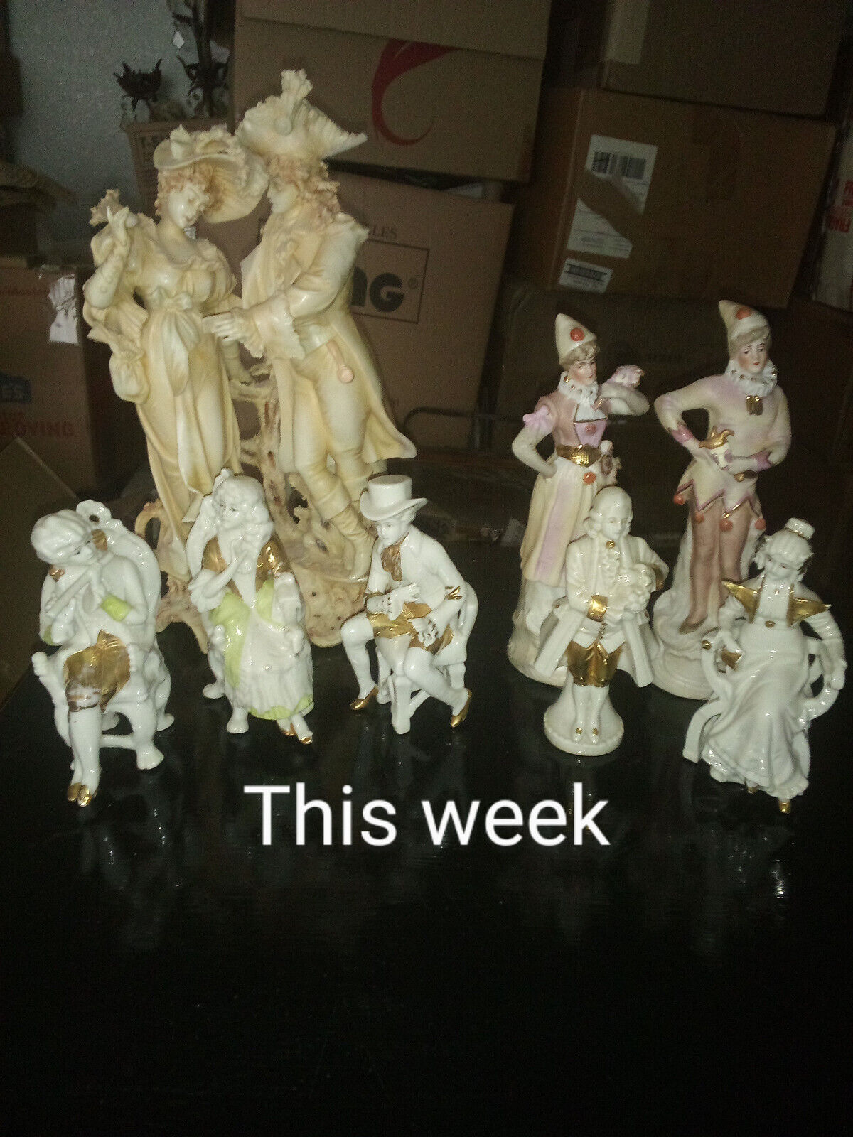 antique Porcelain figurine German miniature lady tea chair doll house mother