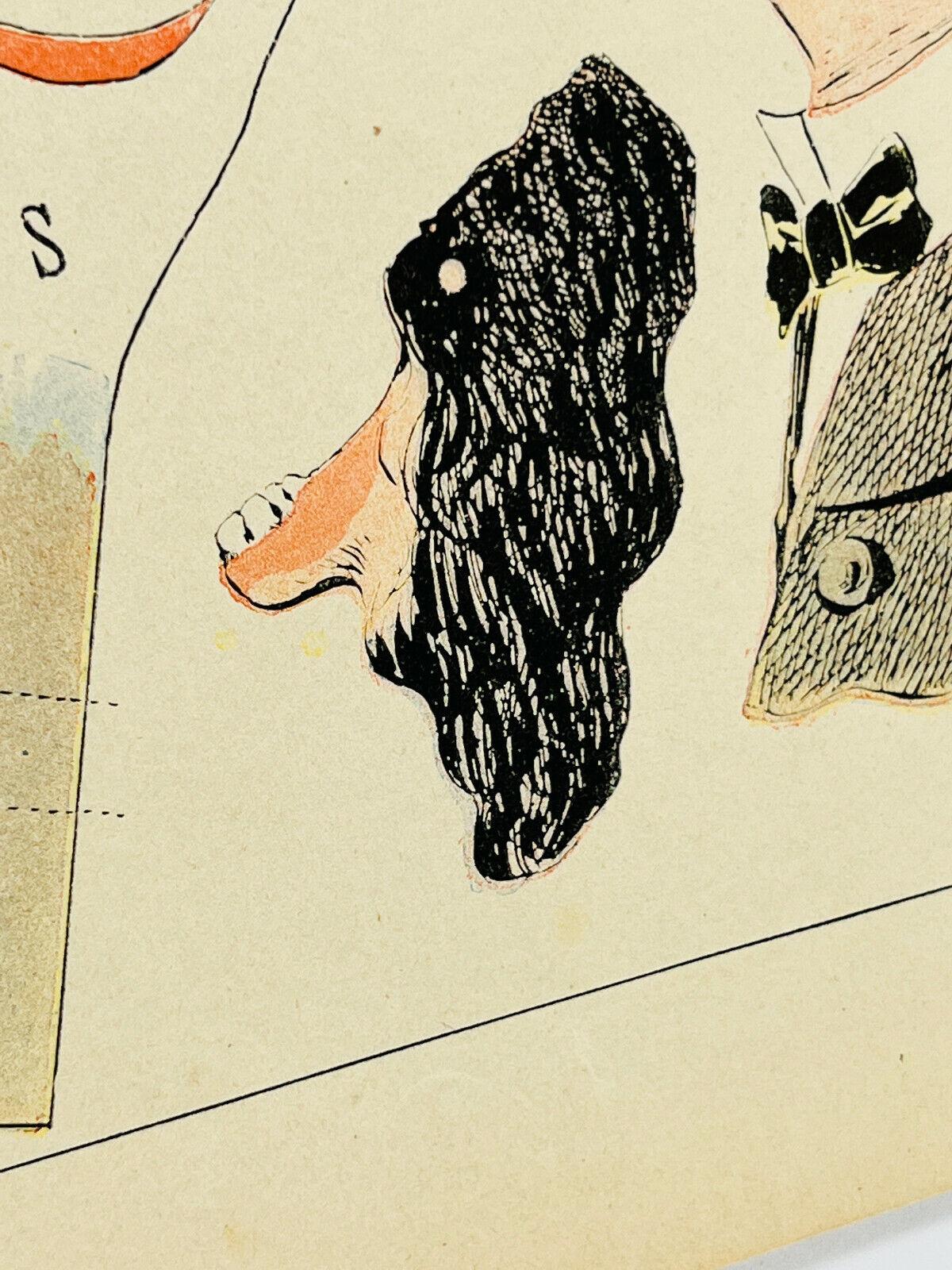 RARE uncut 1900's French Paper Game 'Tets Comiques' Head Comics Puppet