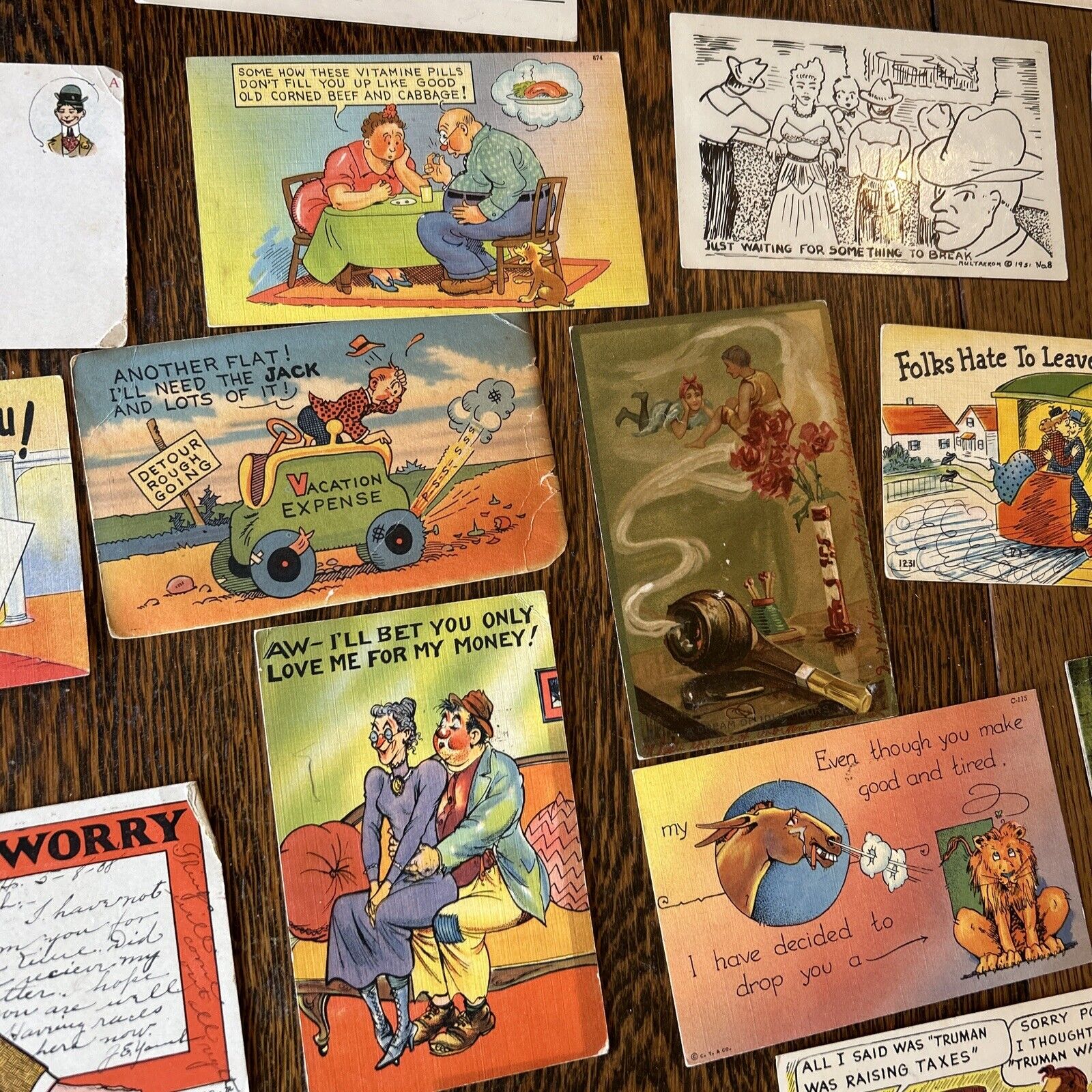 Big LOT OF 25 POSTCARDS Old COMIC funny HUMOR Vintage 1900s 1950s Vintage