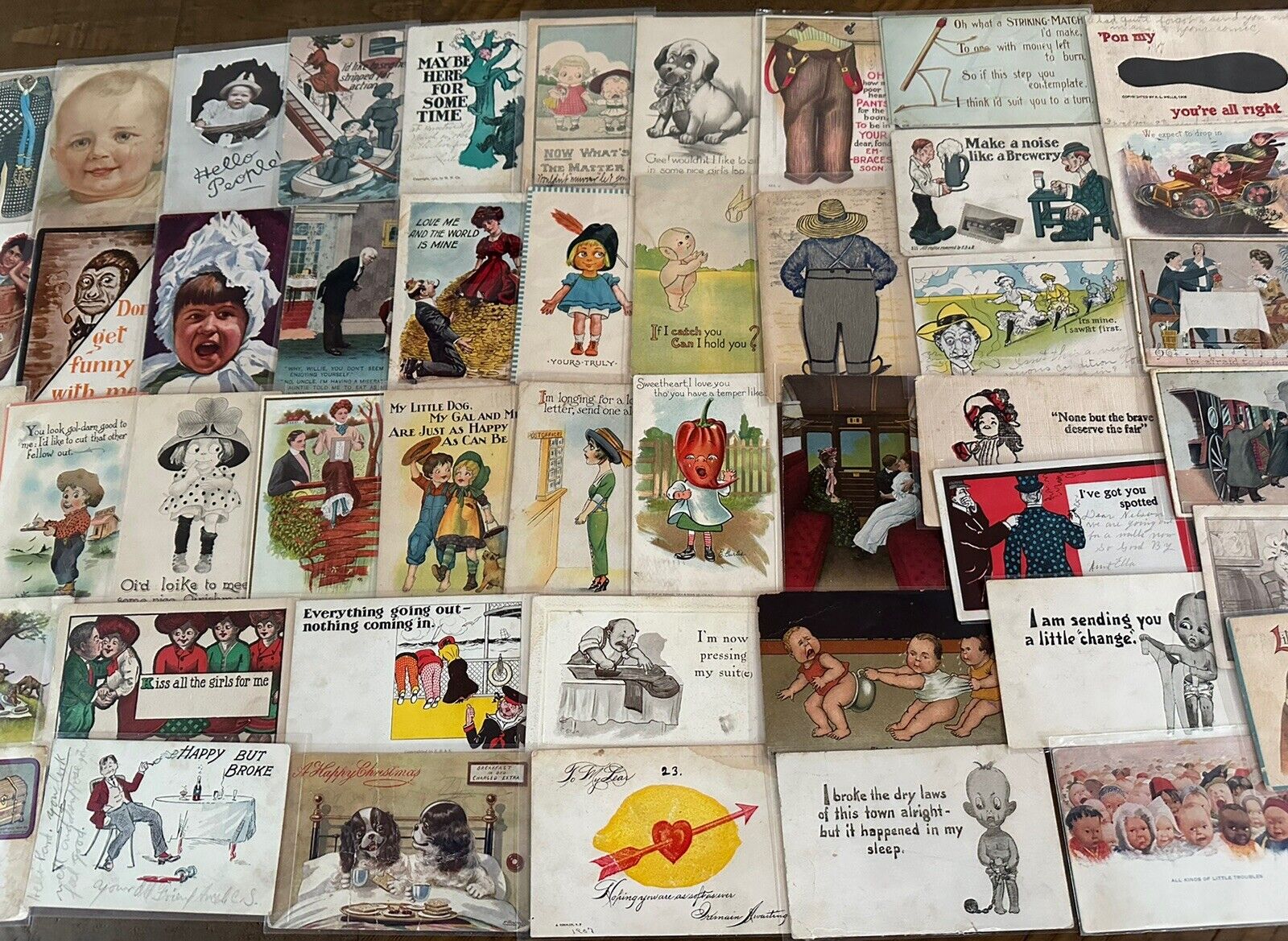 Big~LOT OF 65 Old~COMIC  funny~HUMOR Vintage 1900s~POSTCARDS-All In Sleeves-h282