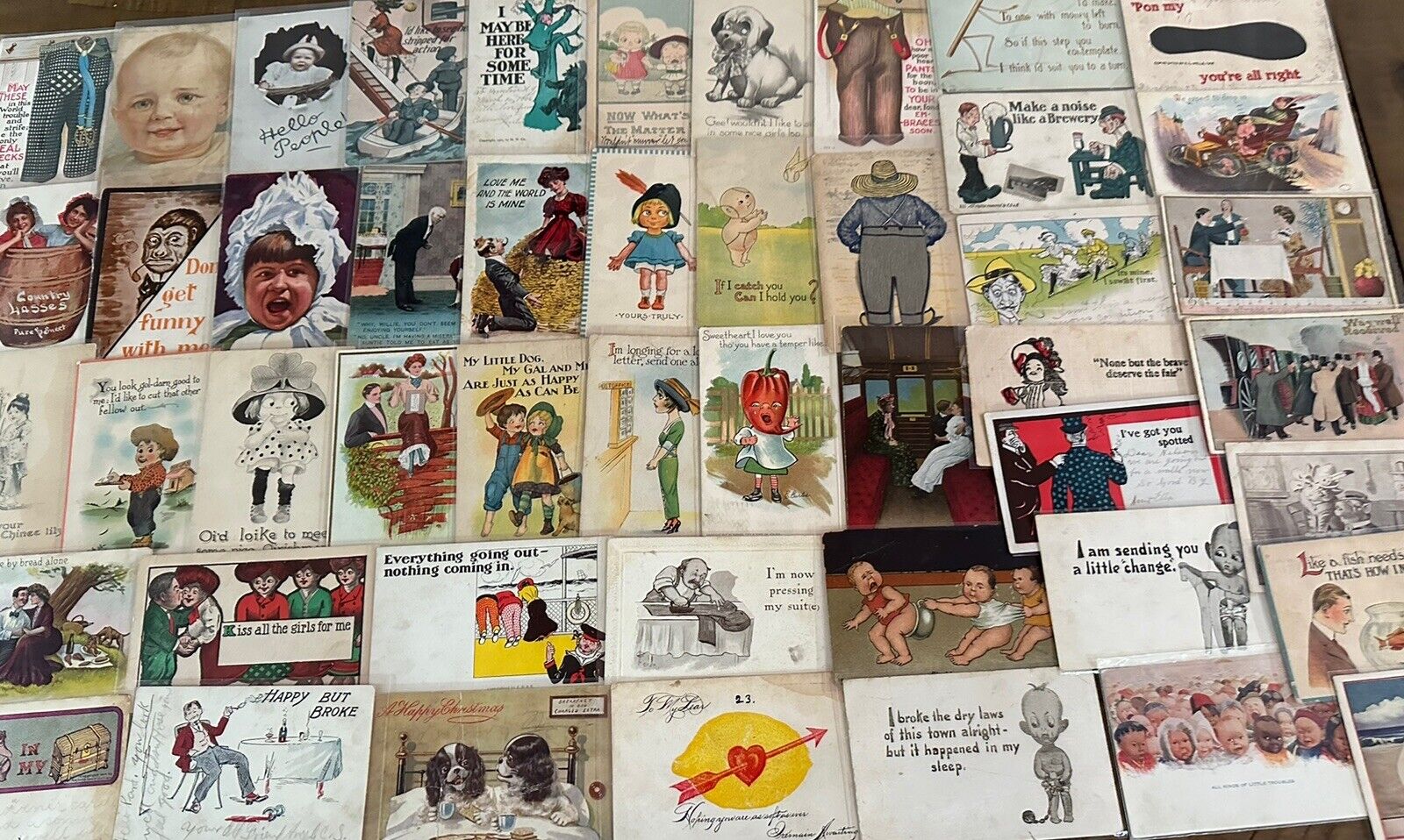 Big~LOT OF 65 Old~COMIC  funny~HUMOR Vintage 1900s~POSTCARDS-All In Sleeves-h282
