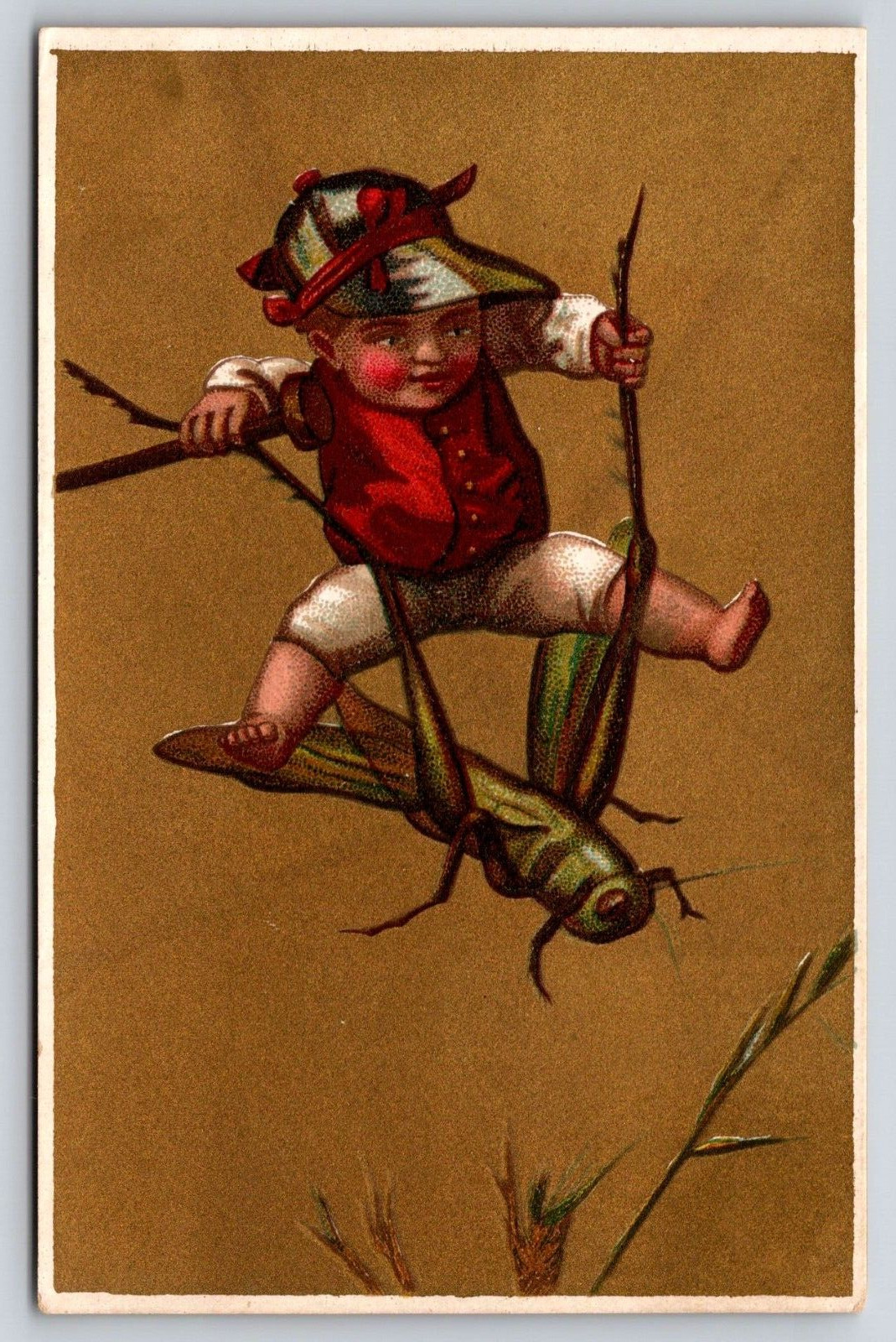 Grasshopper Bug Insect 1800's Victorian Trade Card Comic Antique