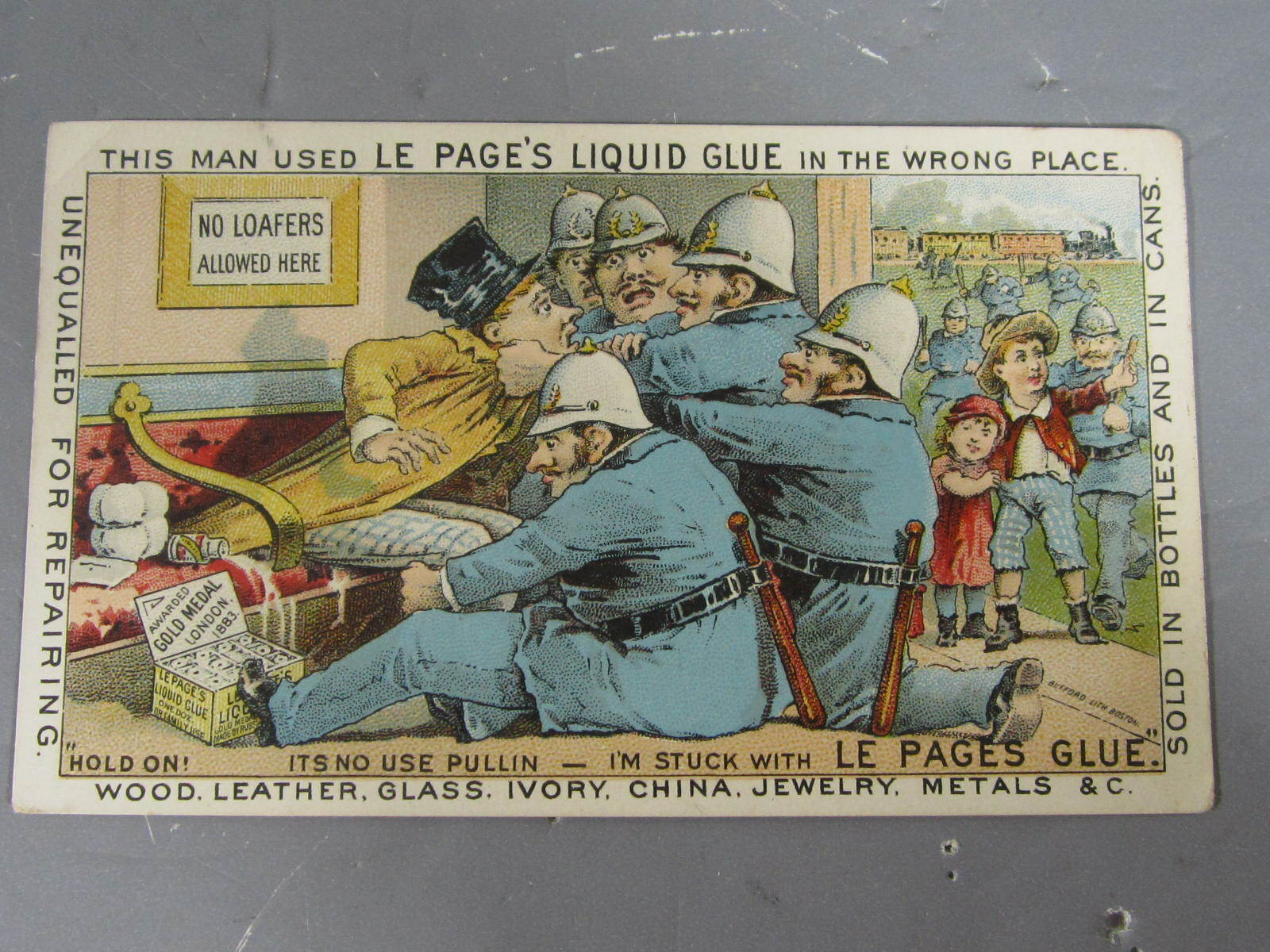 1800's Advertising Trade Card Le Page's Liquid Glue Comic w/ Bobby Police
