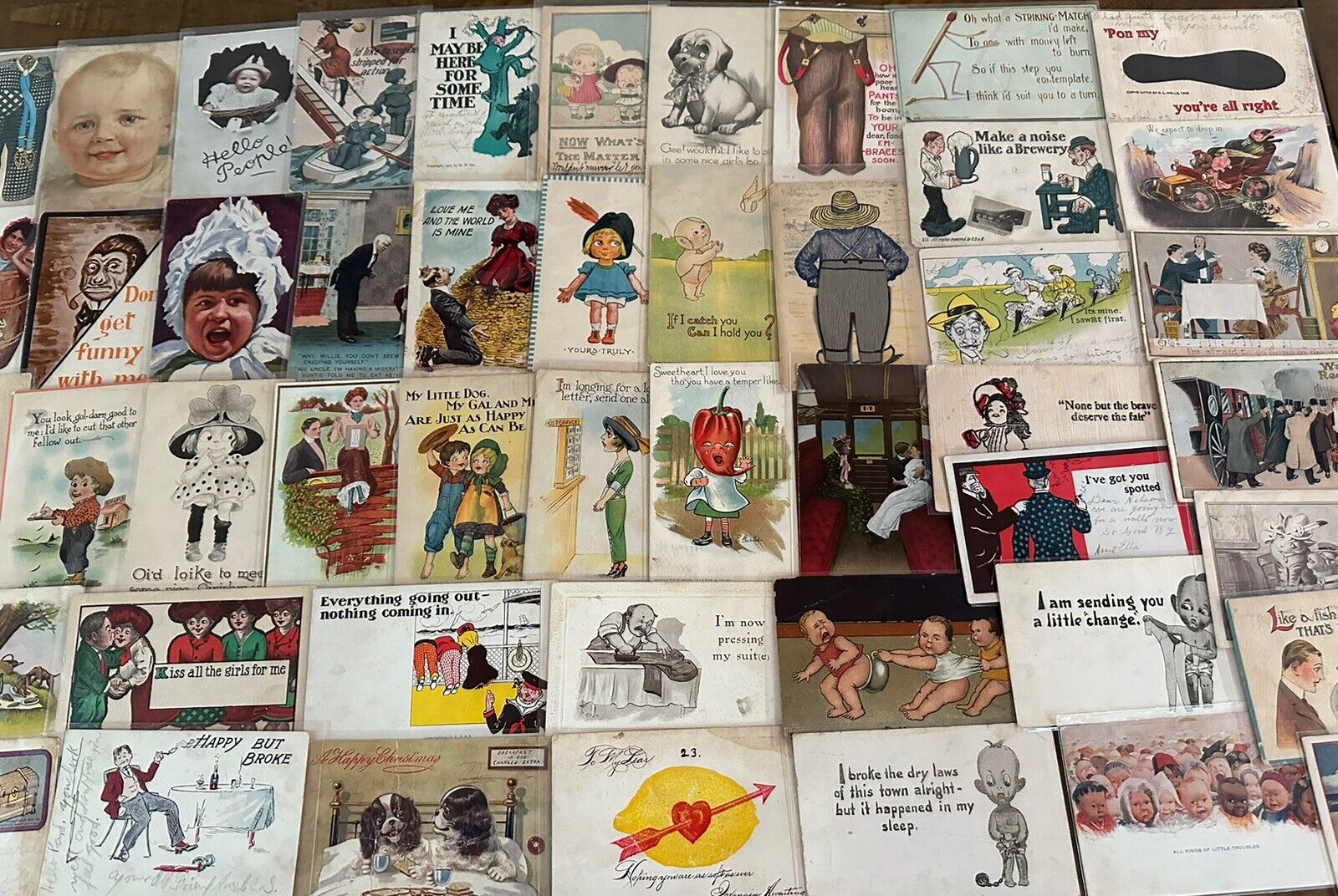 Big~LOT OF 65 Old~COMIC  funny~HUMOR Vintage 1900s~POSTCARDS-All In Sleeves-h282