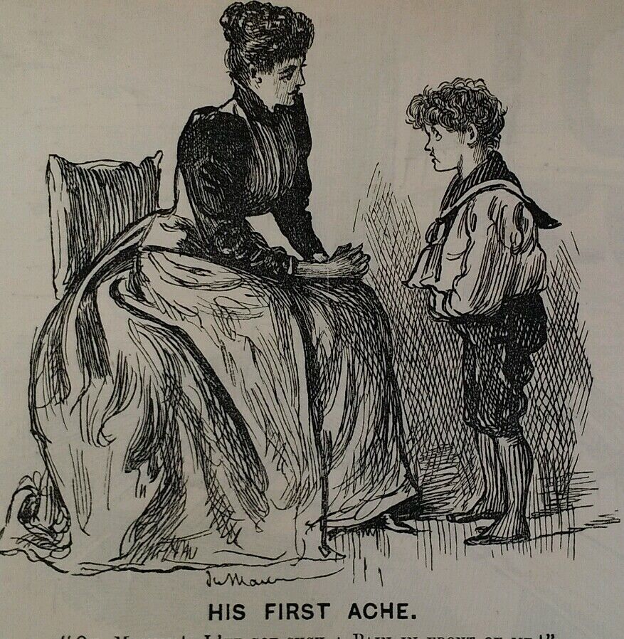1800s Antique Illustration Print Original Rare VHTF Punch Mag Cute Boy 1st Ache 