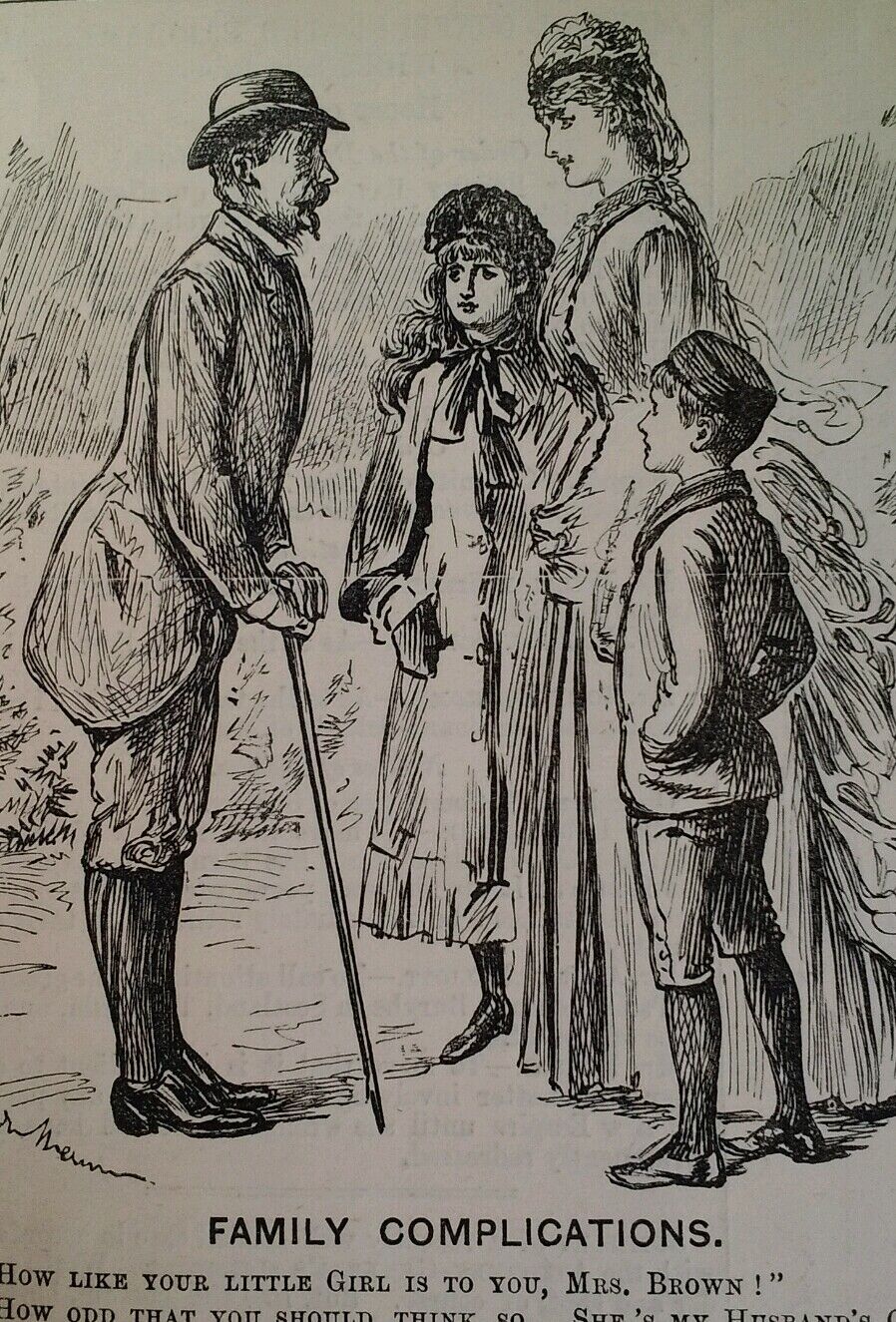 1800s Antique Illustration Print Original Rare VHTF Punch Mag Cute Boy Family UK