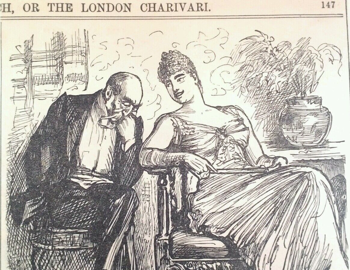 Punch Cartoon 1800s Antique Original Rare VHTF Etch Fashion Romance Lovely Lady