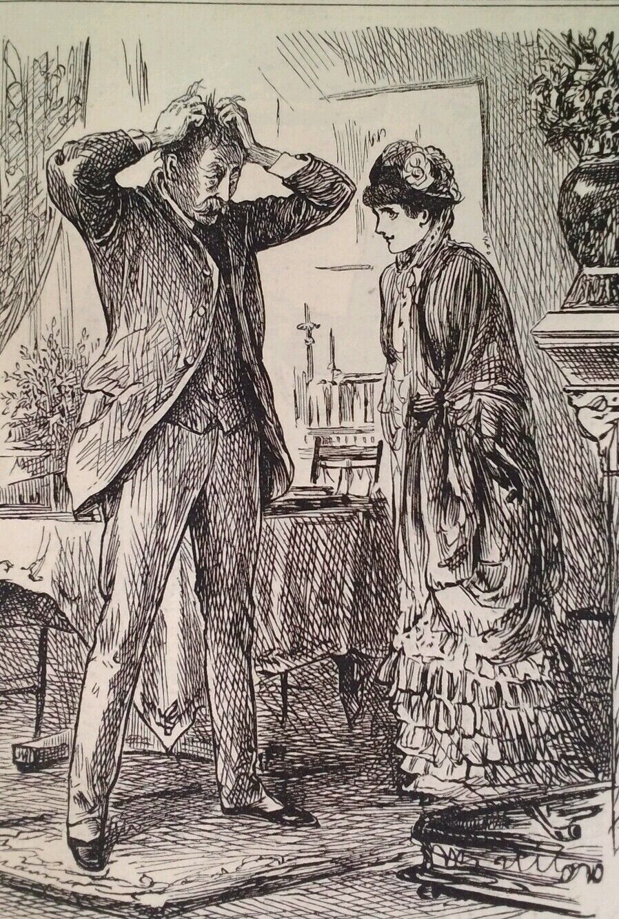 Punch Cartoon 1800s Antique Original Rare VHTF Etch Fashion Humour Wife Pipe UK