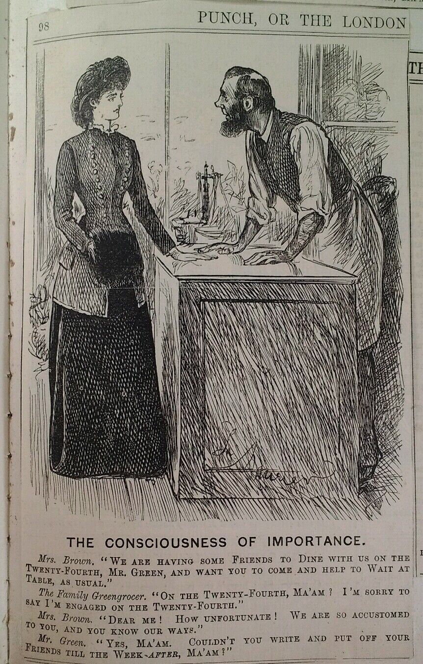1800s Antique Illustration Print Original Rare VHTF Punch Mag Fashion Grocer 