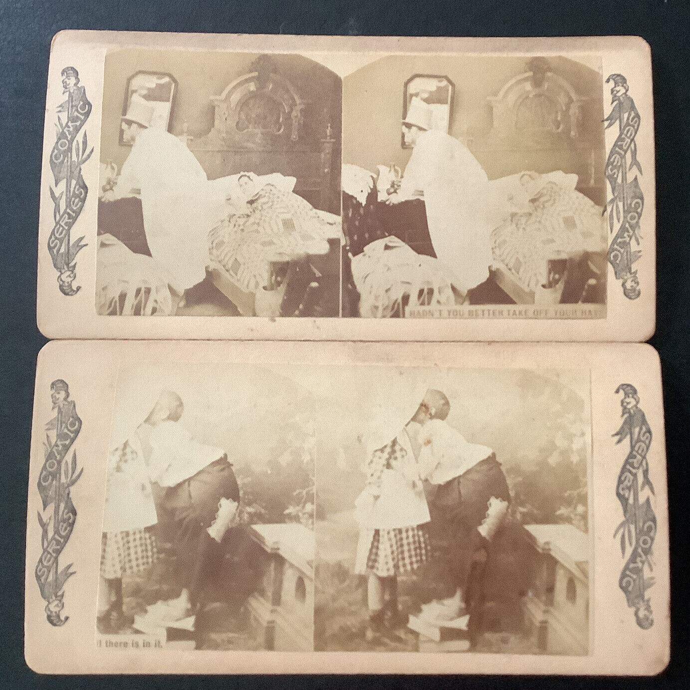 StereoView Photos Funny Humorous Jokes Comics Series Bed Scene Kissing  1800s
