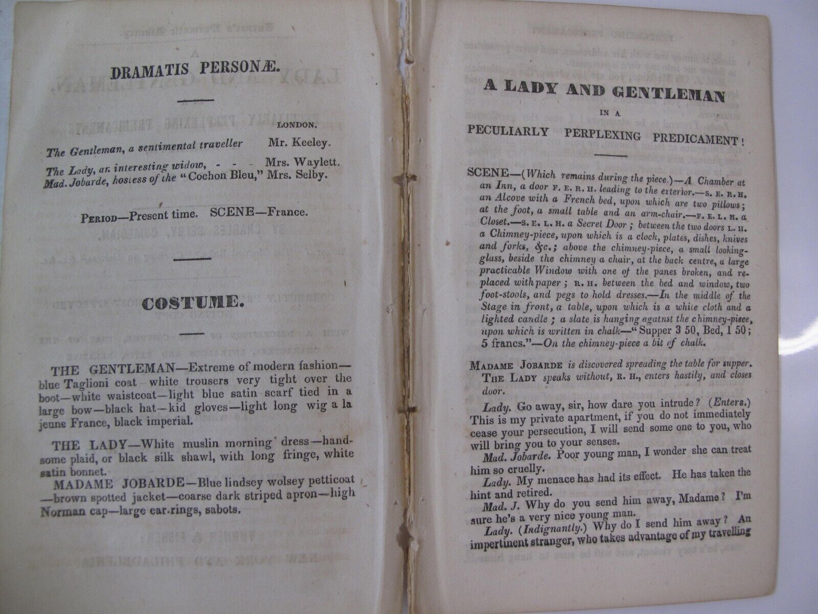 19th C Burletta Theatre Stage Lady & Gentleman by Selby Brief Comic Opera 1800s