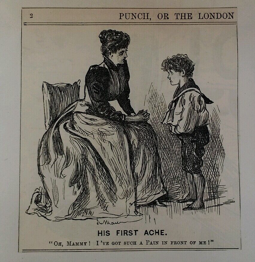 1800s Antique Illustration Print Original Rare VHTF Punch Mag Cute Boy 1st Ache 