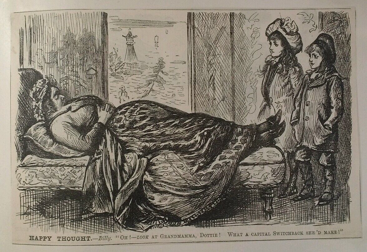 1800s Antique Illustration Print Original Rare VHTF Punch Mag Grandmother Nap 