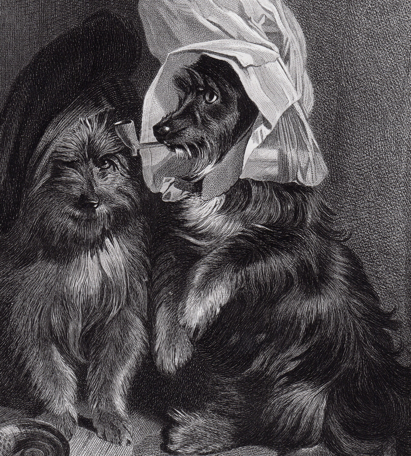 Adorable Edwin LANDSEER 1800s Engraving "Comical Pups" SIGNED Gallery Framed COA