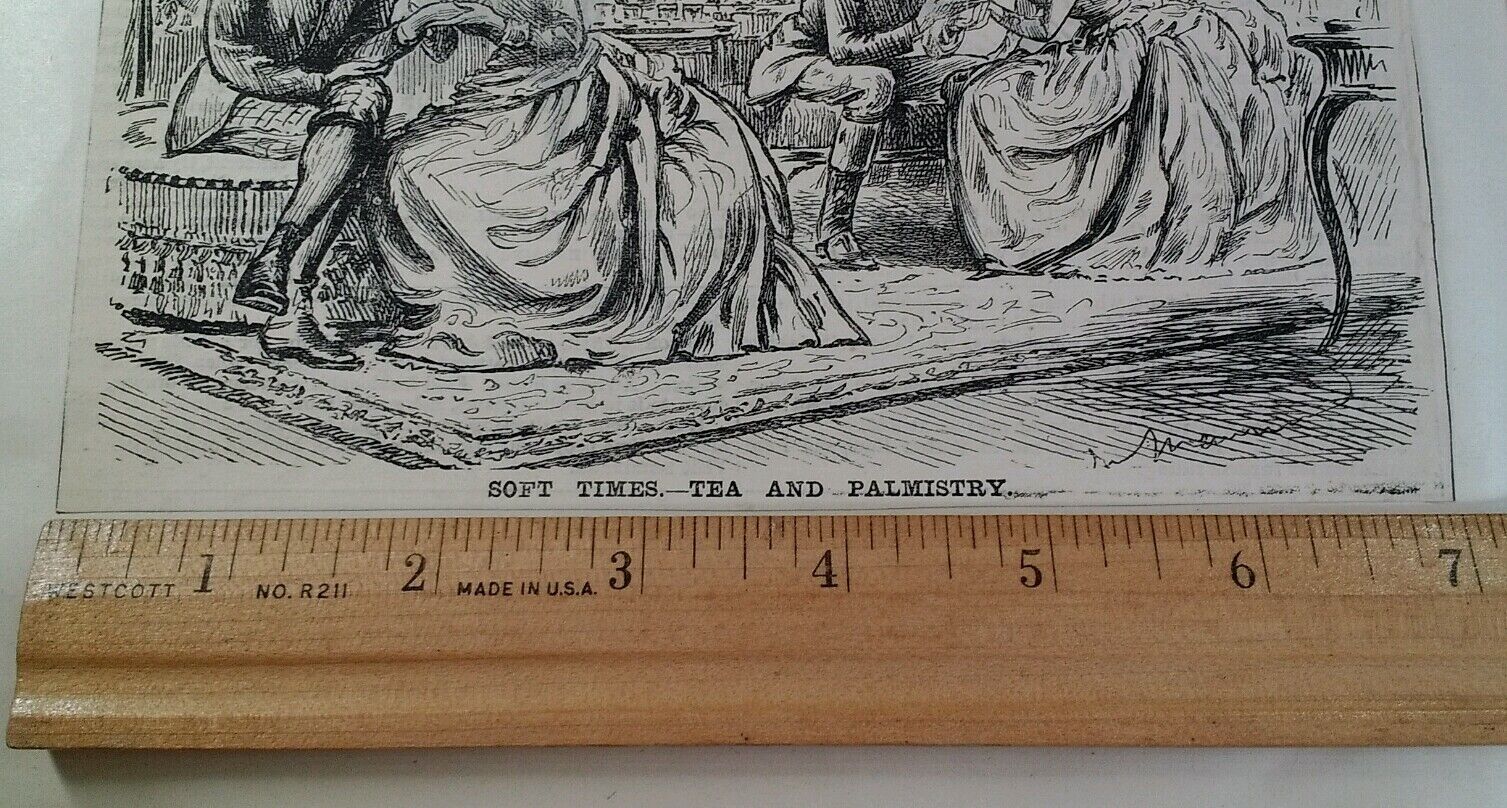 Punch Cartoon 1800s Antique Original Rare VHTF Etch Fashion Humour Palm Reader