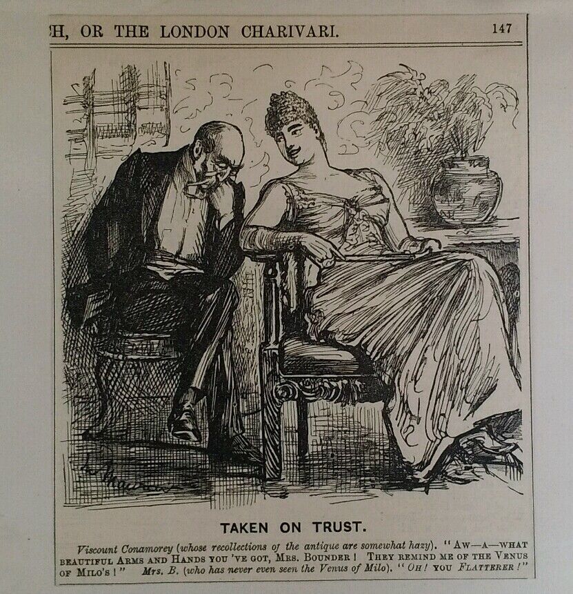 Punch Cartoon 1800s Antique Original Rare VHTF Etch Fashion Romance Lovely Lady