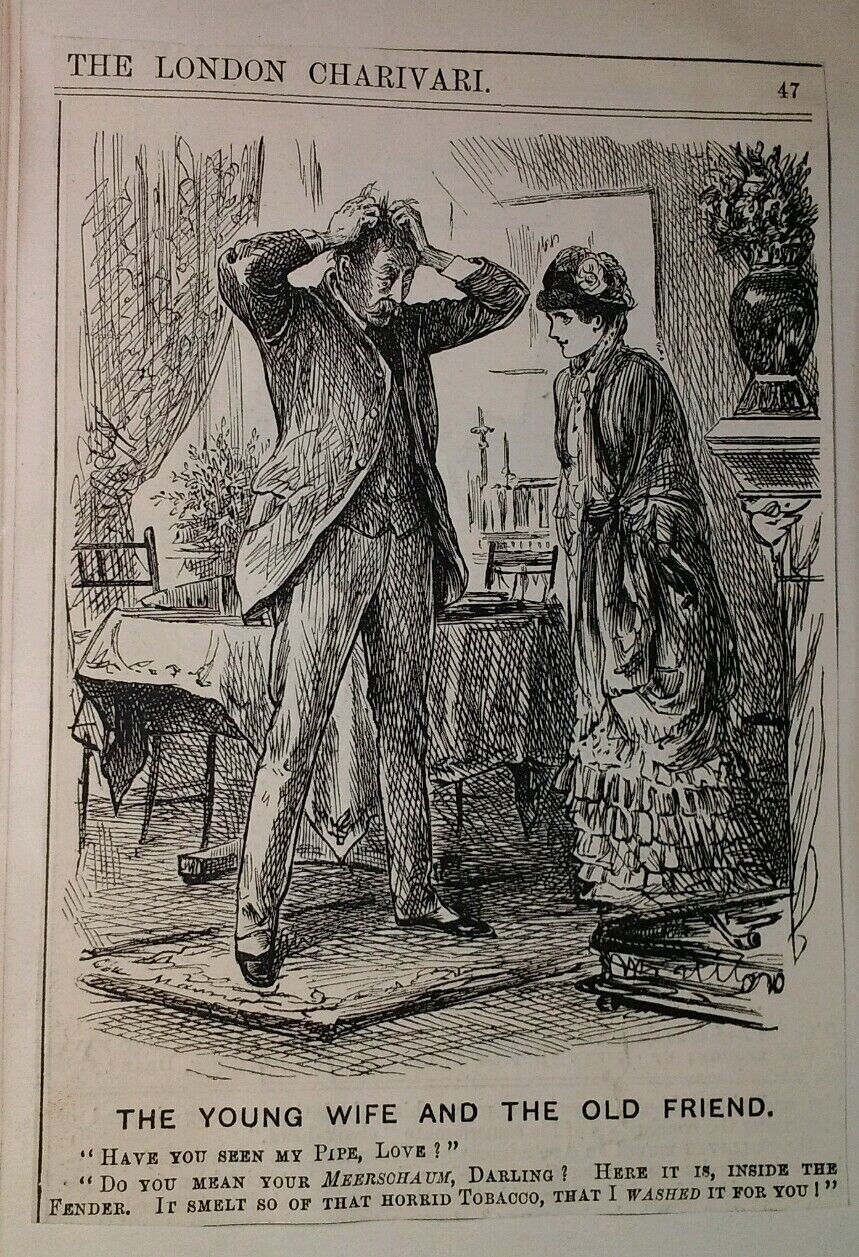 Punch Cartoon 1800s Antique Original Rare VHTF Etch Fashion Humour Wife Pipe UK