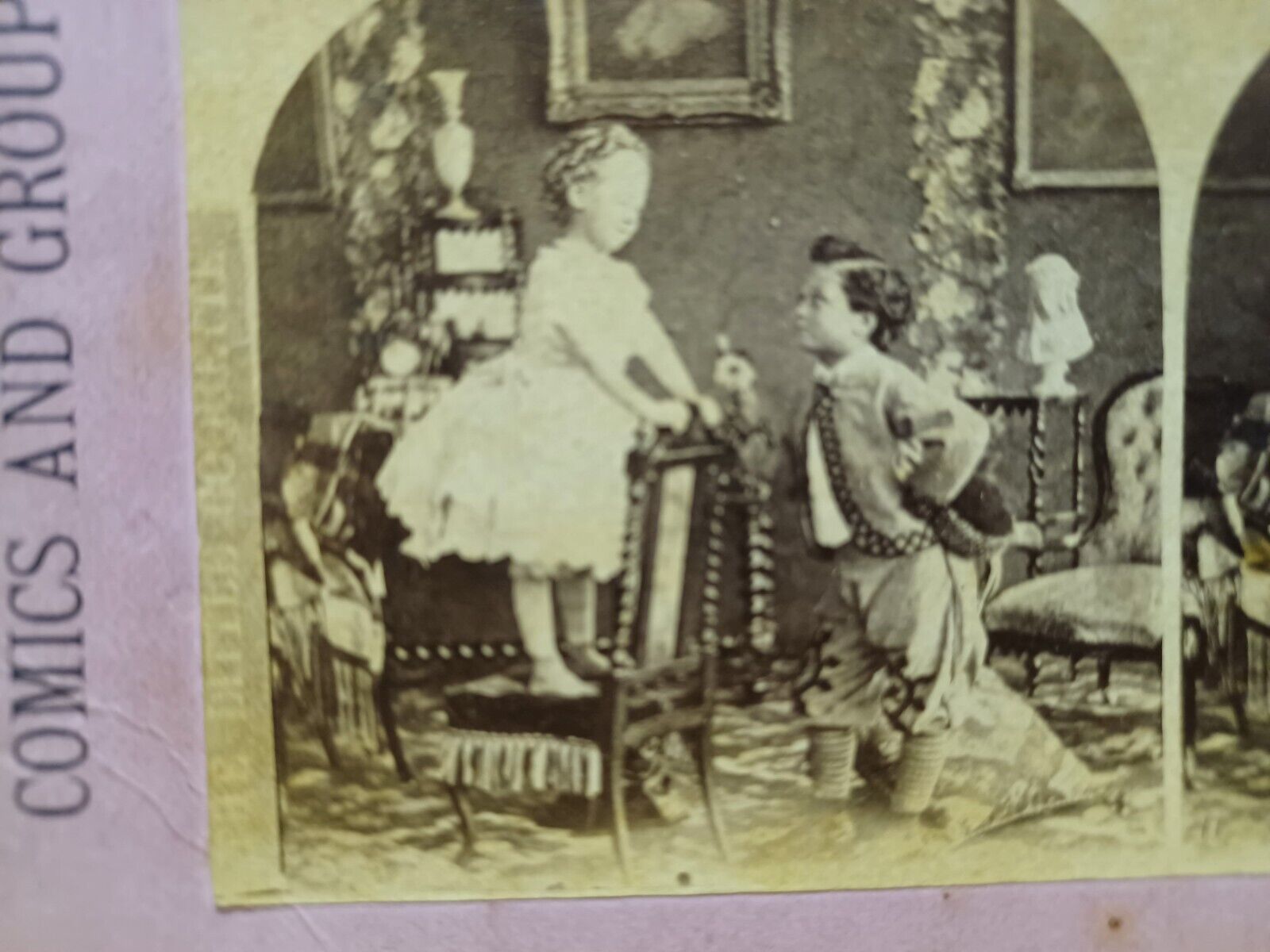 COMIC Groups CHILDREN Little  Stereoview PHOTO Card 1800's Stereoptic