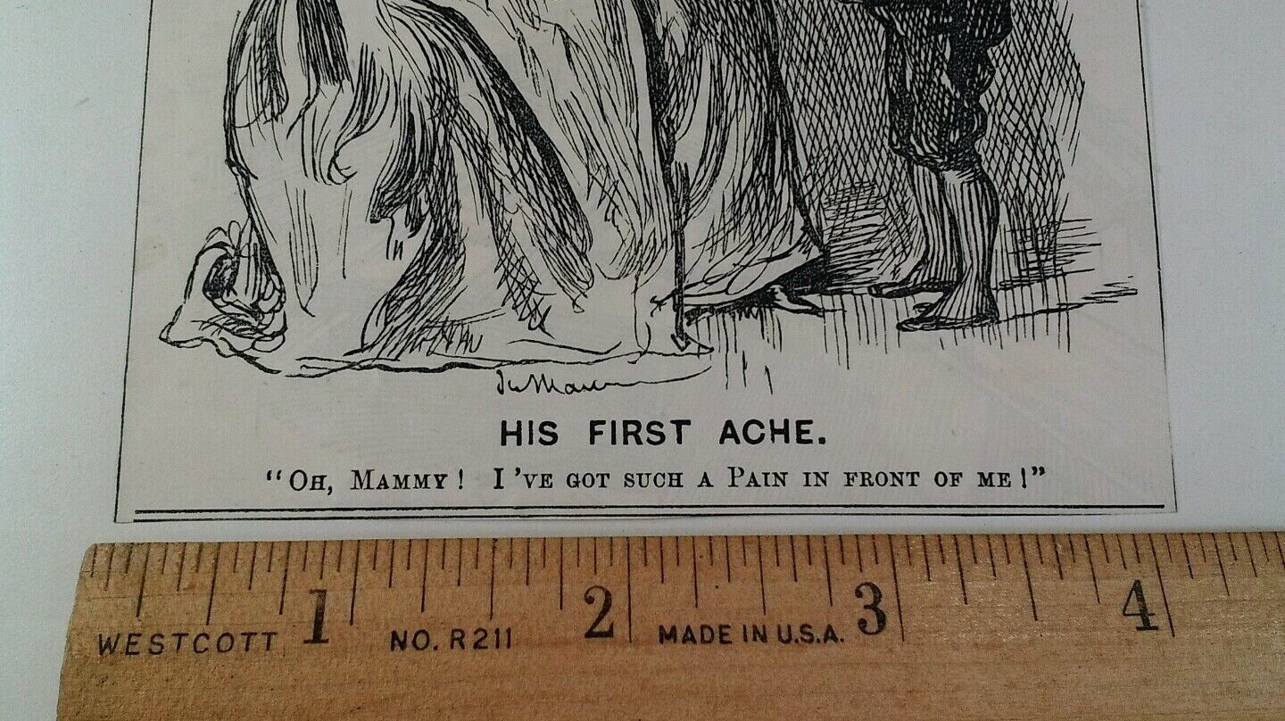 1800s Antique Illustration Print Original Rare VHTF Punch Mag Cute Boy 1st Ache 