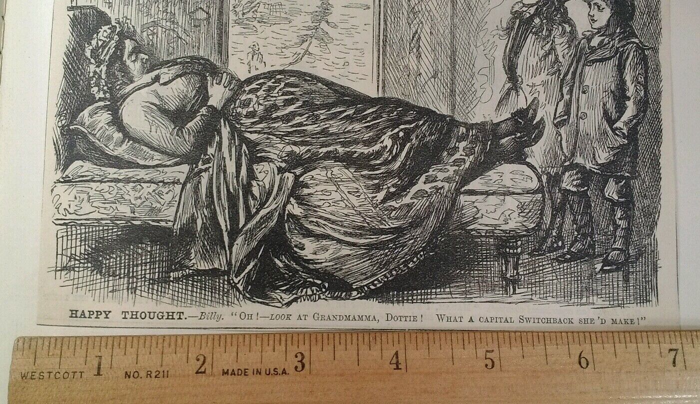 1800s Antique Illustration Print Original Rare VHTF Punch Mag Grandmother Nap 