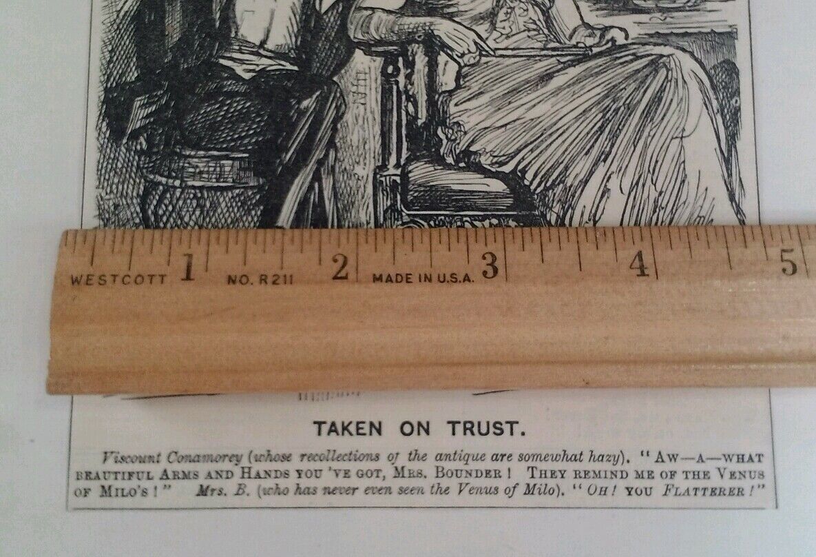 Punch Cartoon 1800s Antique Original Rare VHTF Etch Fashion Romance Lovely Lady