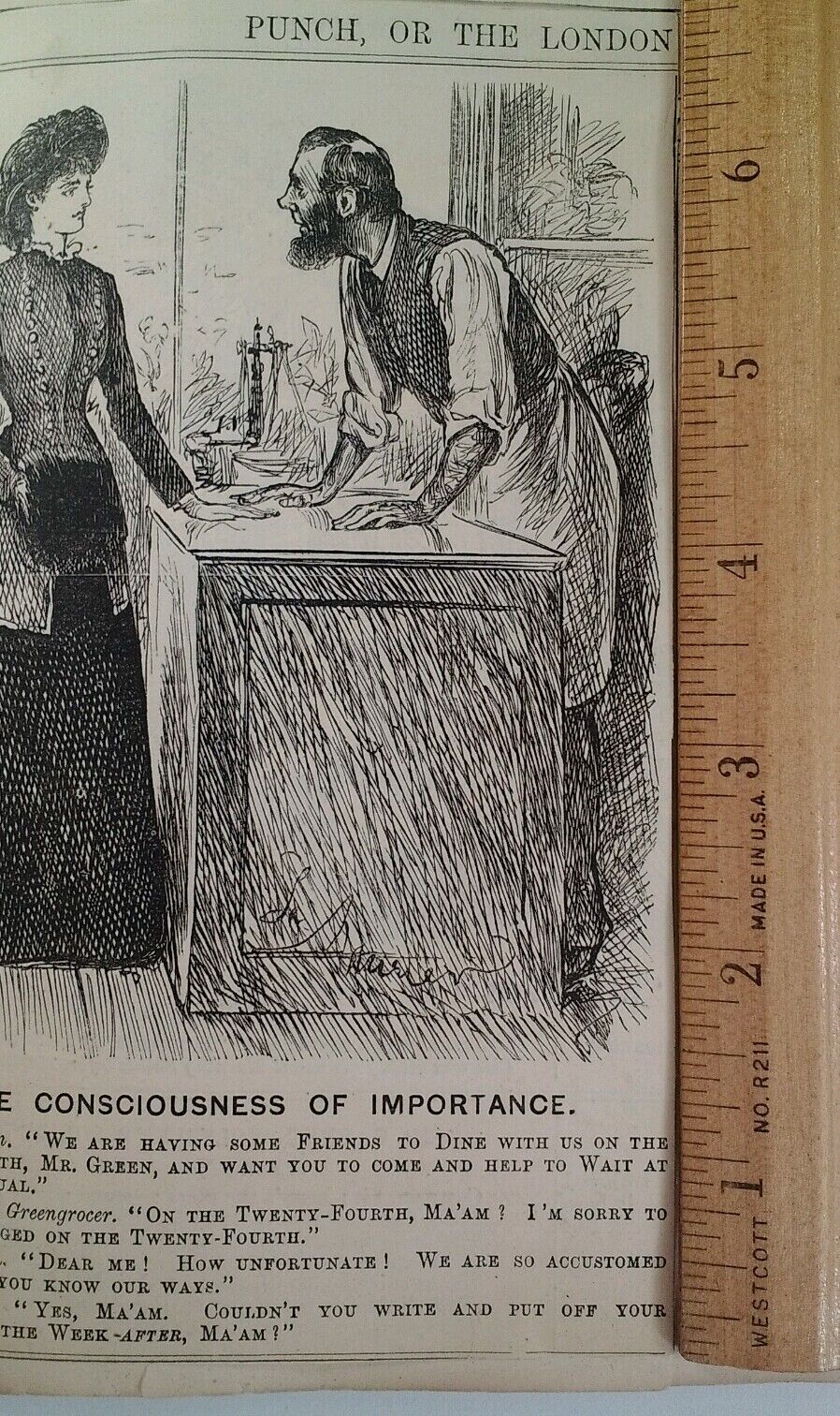 1800s Antique Illustration Print Original Rare VHTF Punch Mag Fashion Grocer 