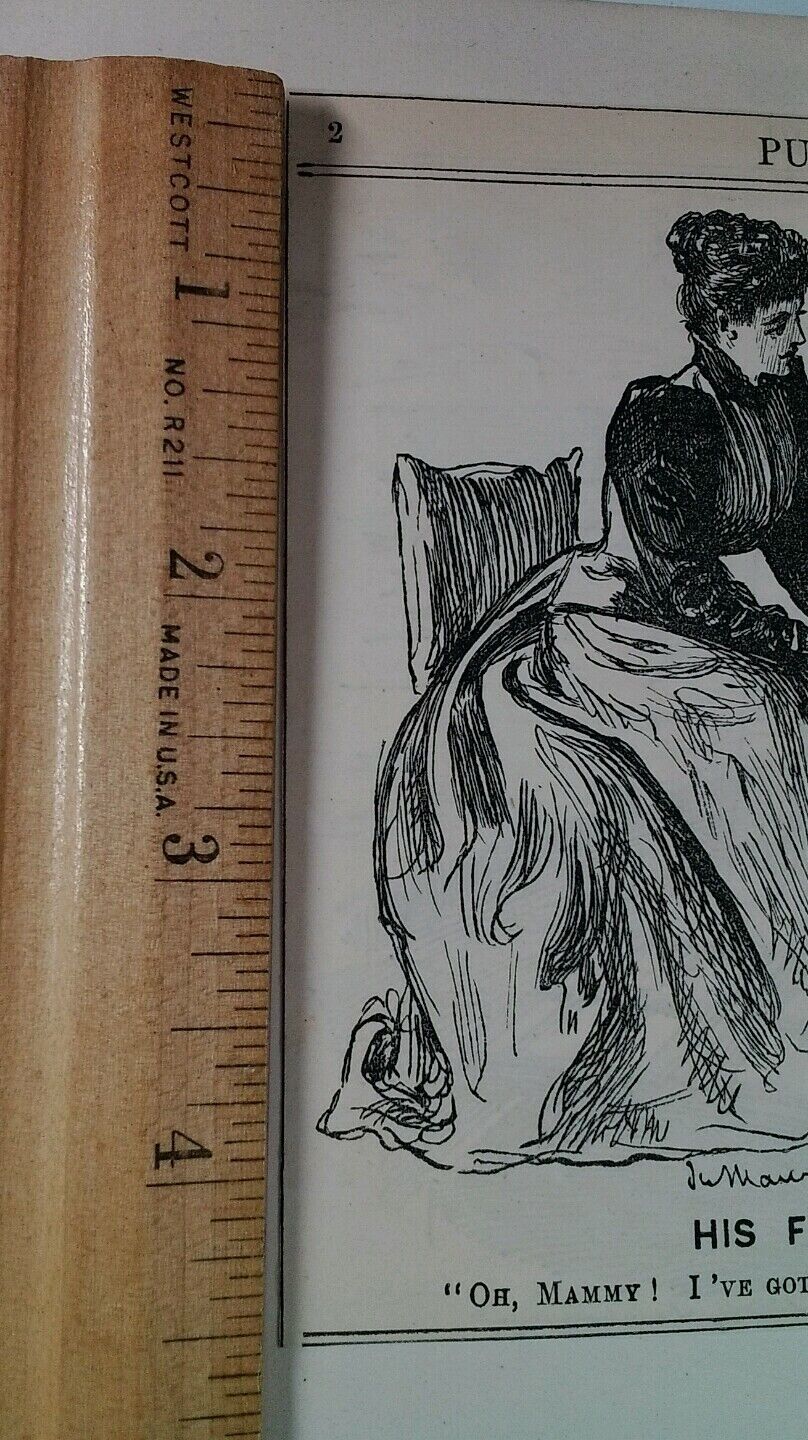1800s Antique Illustration Print Original Rare VHTF Punch Mag Cute Boy 1st Ache 