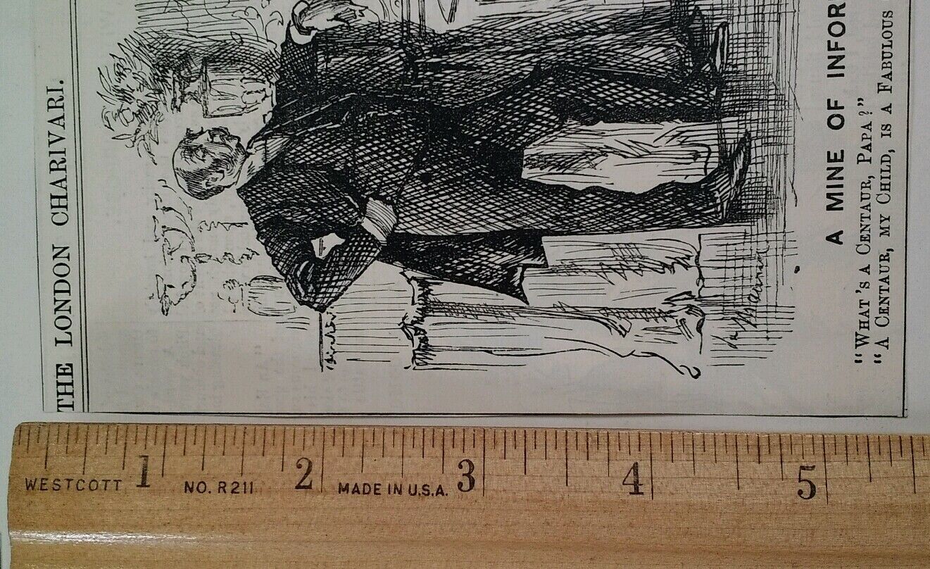 1800s Antique Illustration Print Original Rare VHTF Punch Mag Cute Boy Centaur 