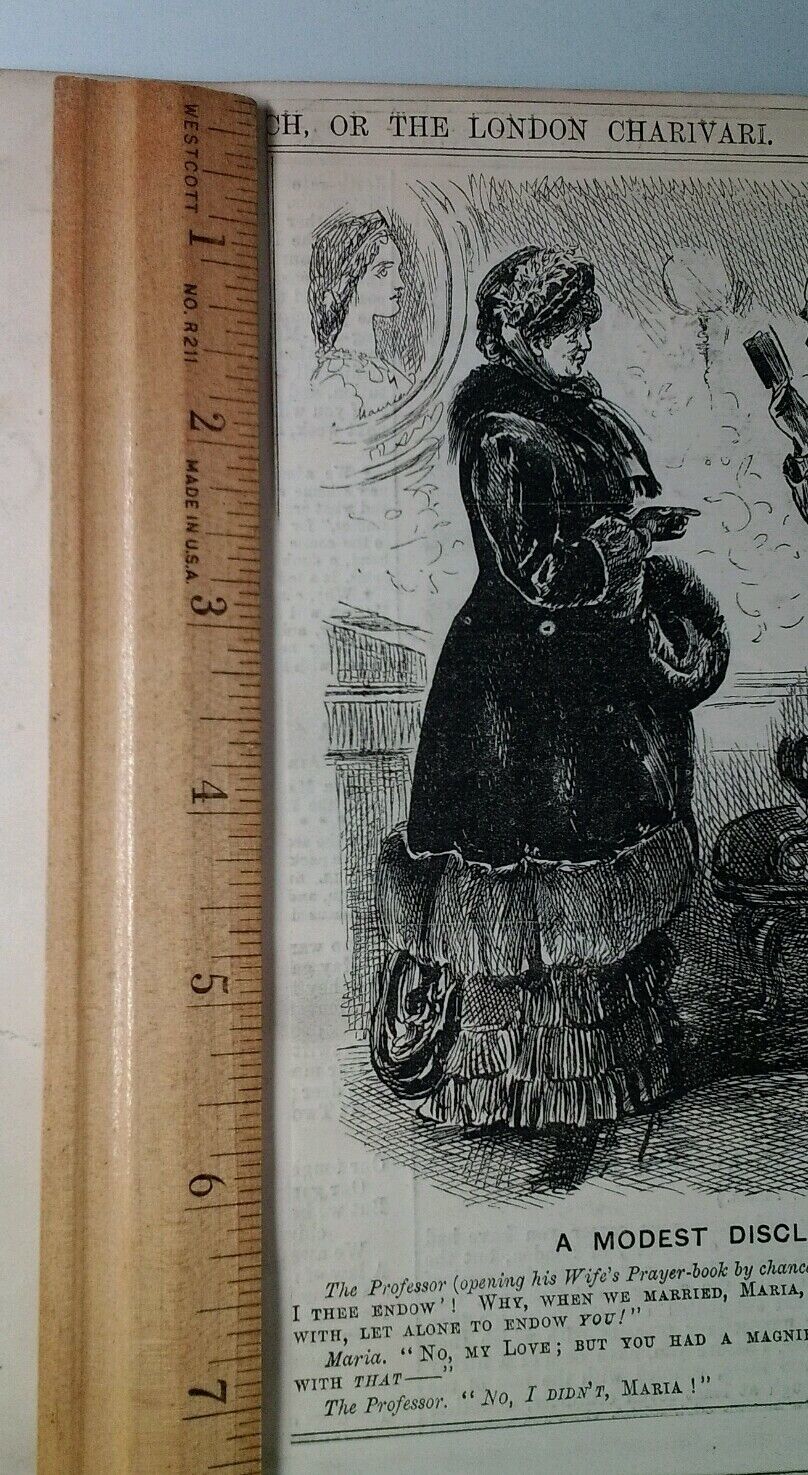 1800s Antique Illustration Print Original Rare VHTF Punch Mag Fashion Funny UK