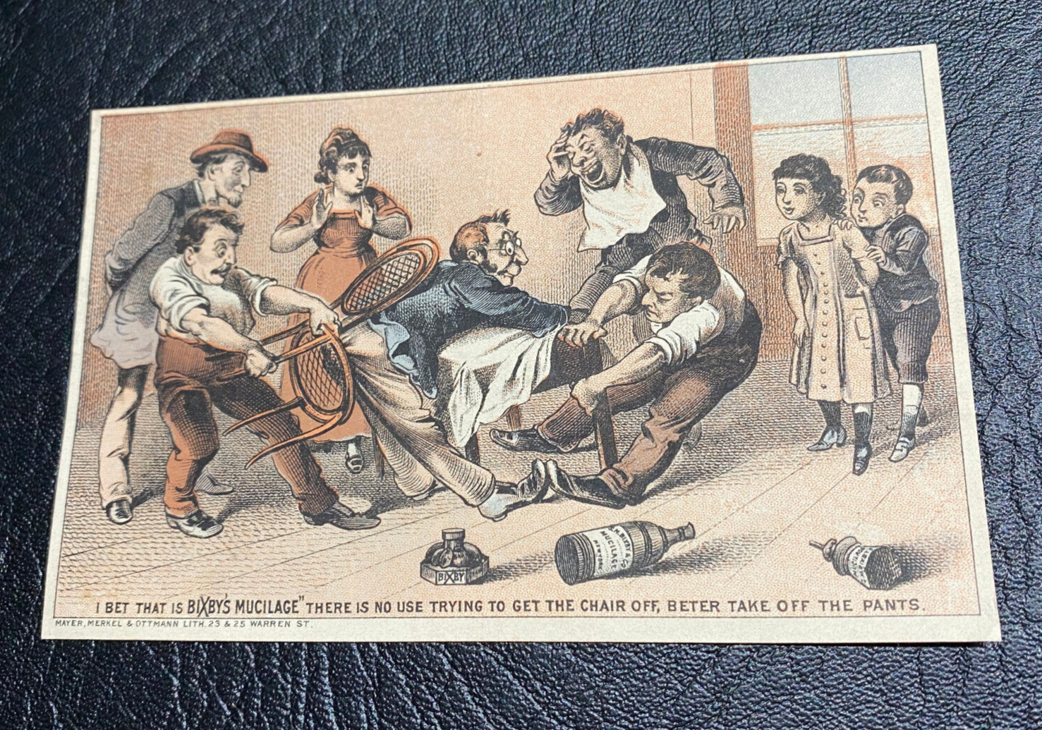 1800's Bixby Bottle Cone Umbrella Ink Style Glue Comic Trade Card