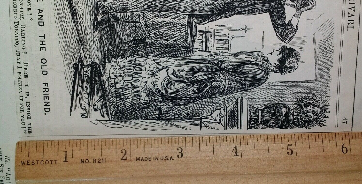 Punch Cartoon 1800s Antique Original Rare VHTF Etch Fashion Humour Wife Pipe UK