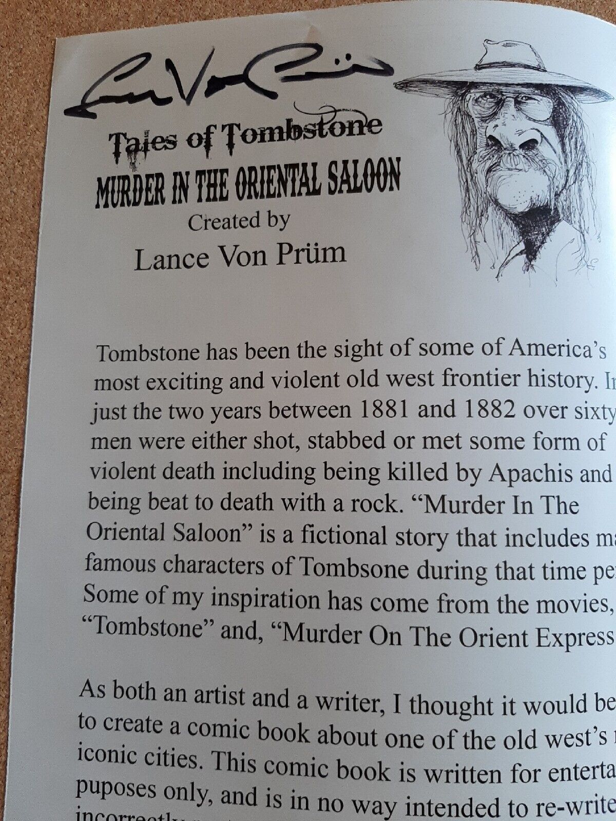 The Tales of Tombstone Vol 1 - A comic book by Lance Von Prum SIGNED! (UNIQUE!)