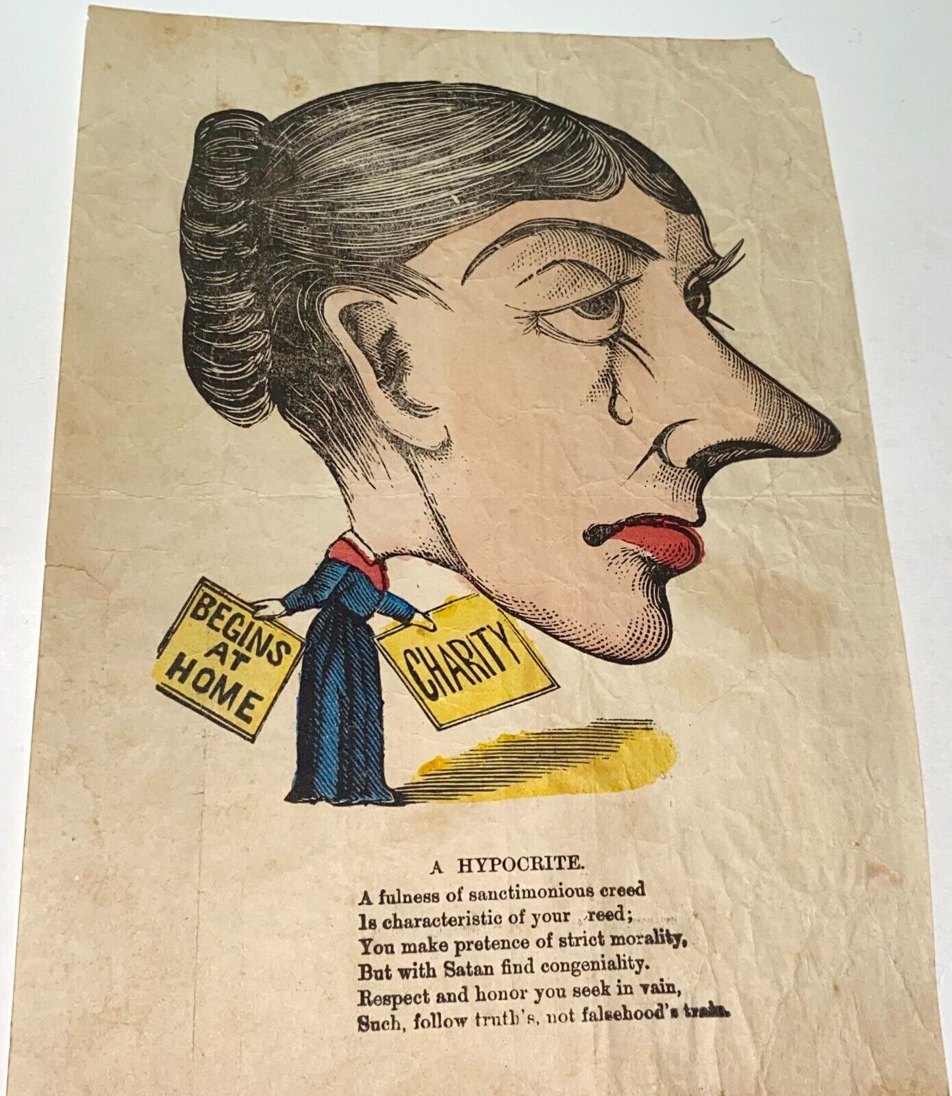 Rare Scarce Antique Victorian Vinegar Valentine American Comic! Hypocrite Poem!