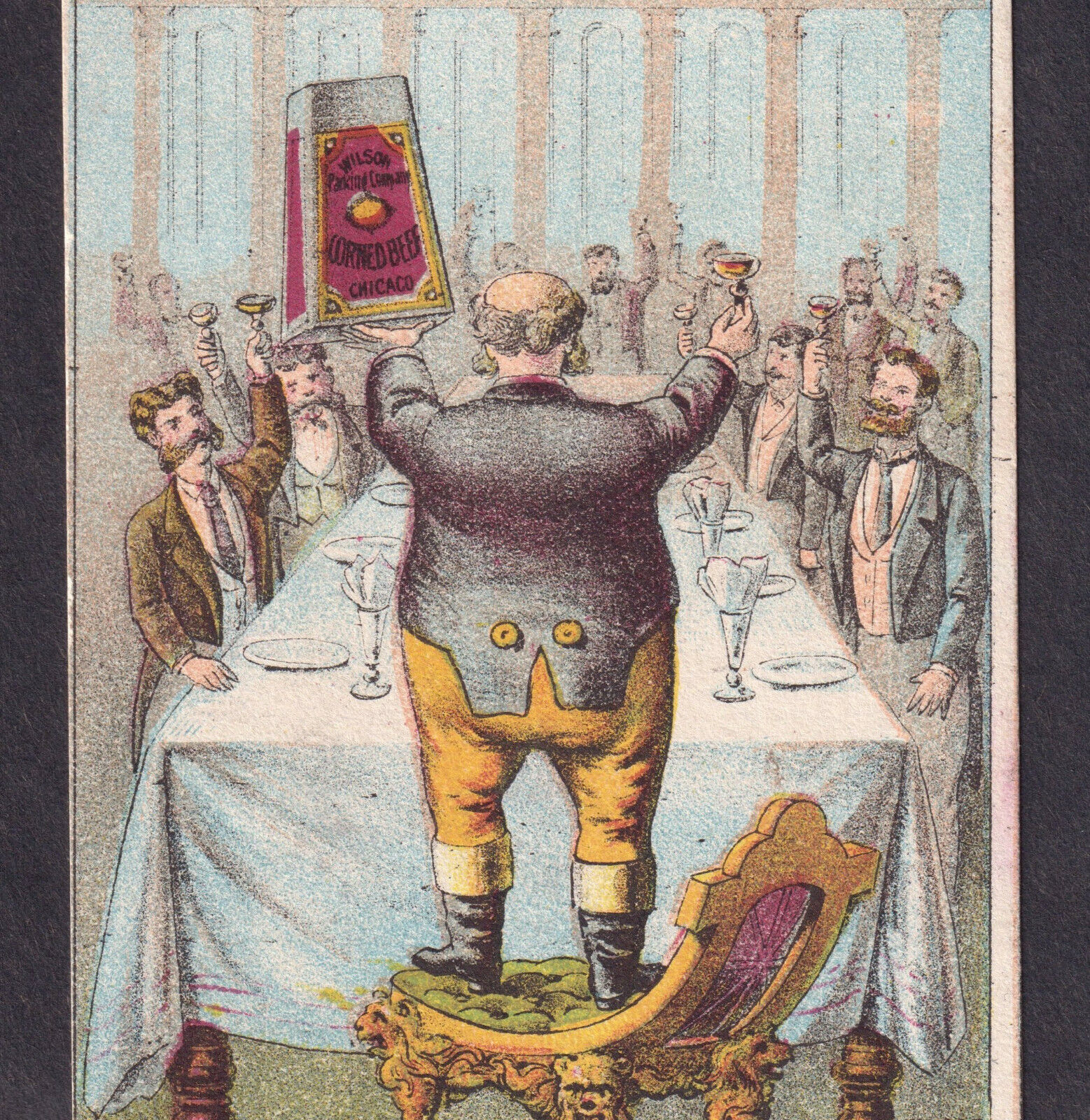 Chicago 1800's Wilson Meat Packing Corned Beef Tin Comic Ad Victorian Trade Card