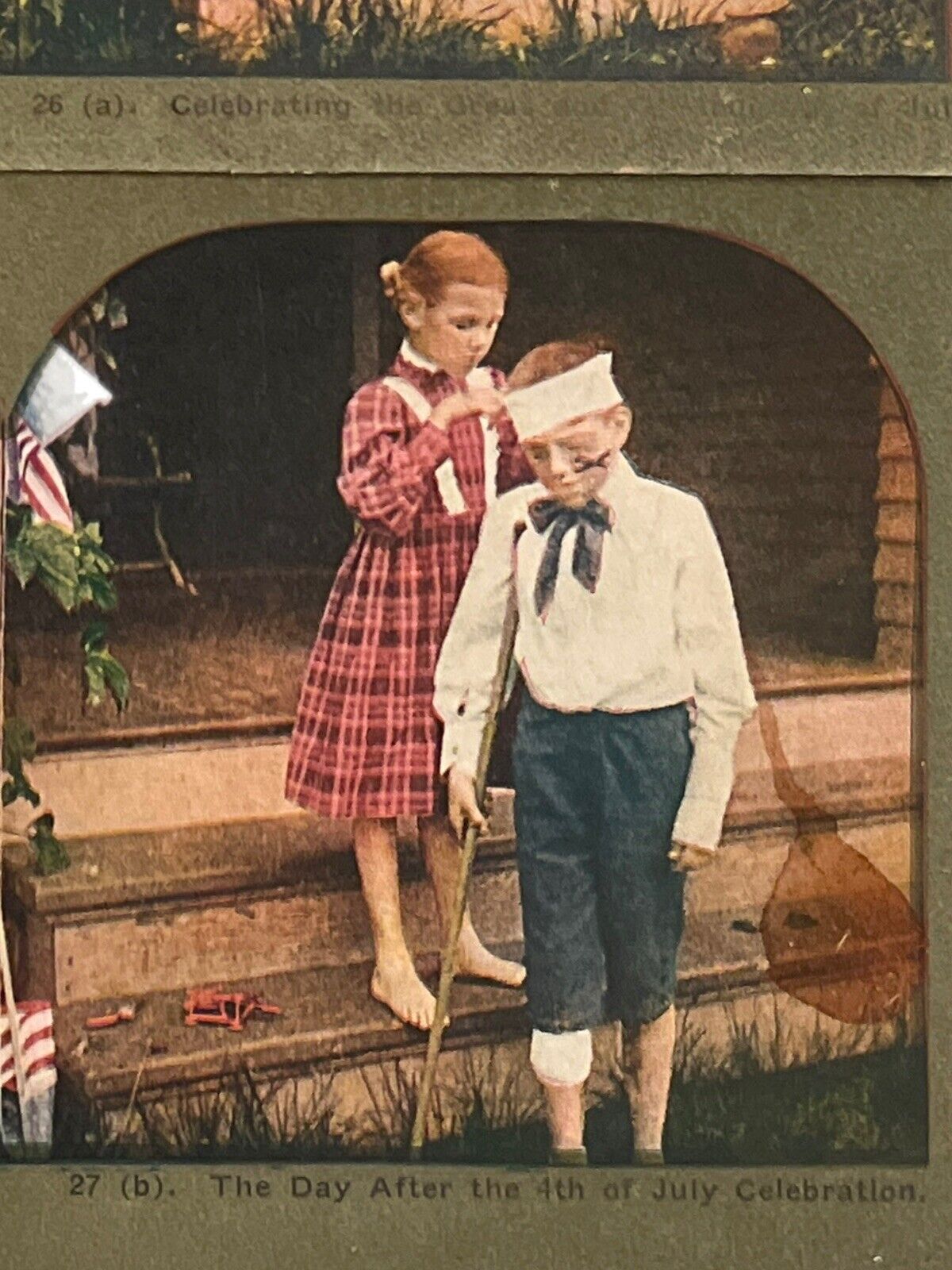 Atq Stereoscope Stereograph (2) Photo Cards Color Litho Circa Late 1800s Whimsy
