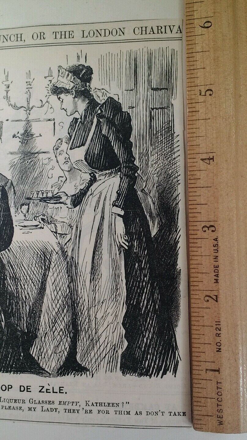 1800s Antique Illustration Print Original Rare VHTF Punch Mag Fashion Maid Lique