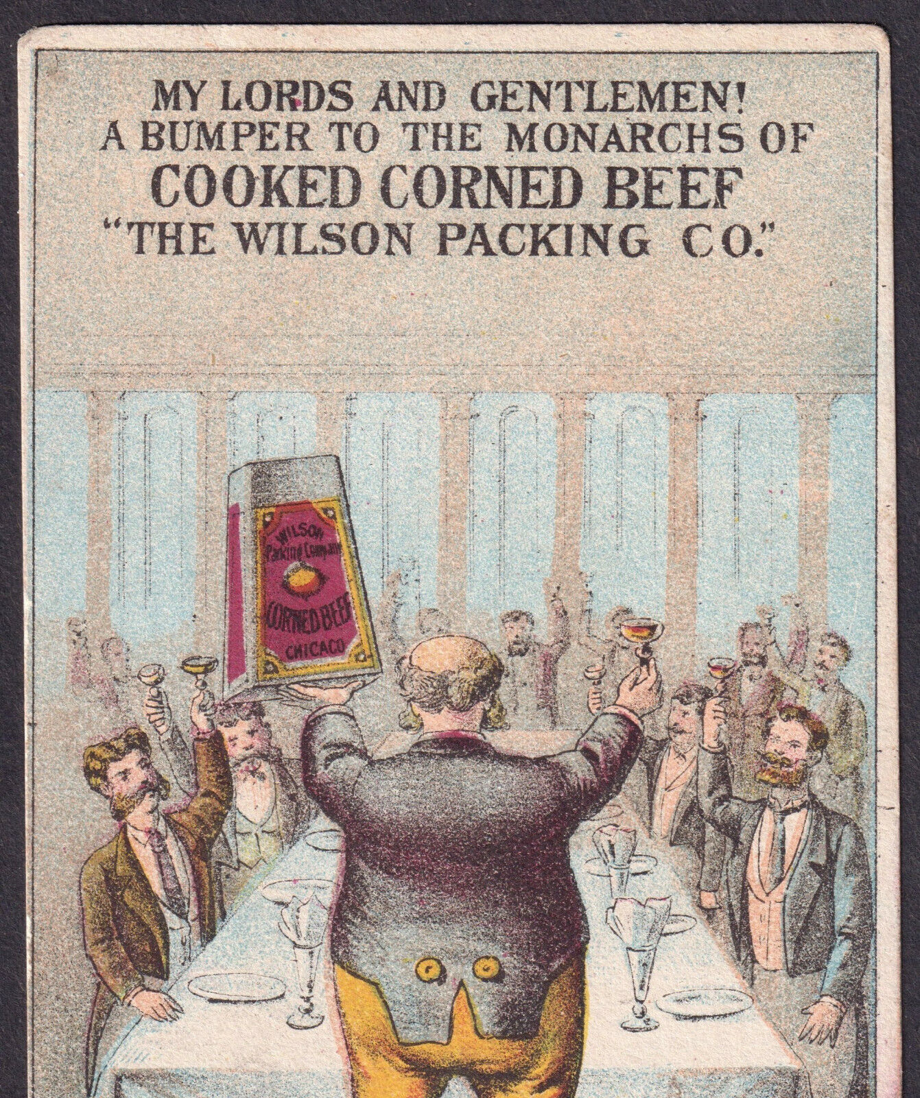 Chicago 1800's Wilson Meat Packing Corned Beef Tin Comic Ad Victorian Trade Card
