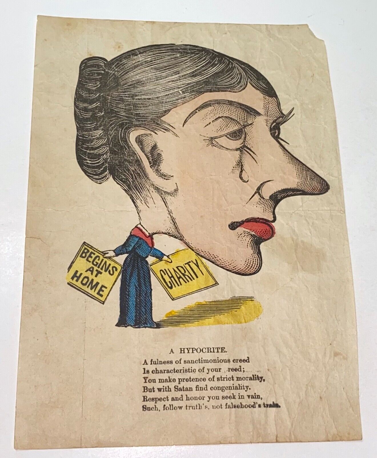 Rare Scarce Antique Victorian Vinegar Valentine American Comic! Hypocrite Poem!