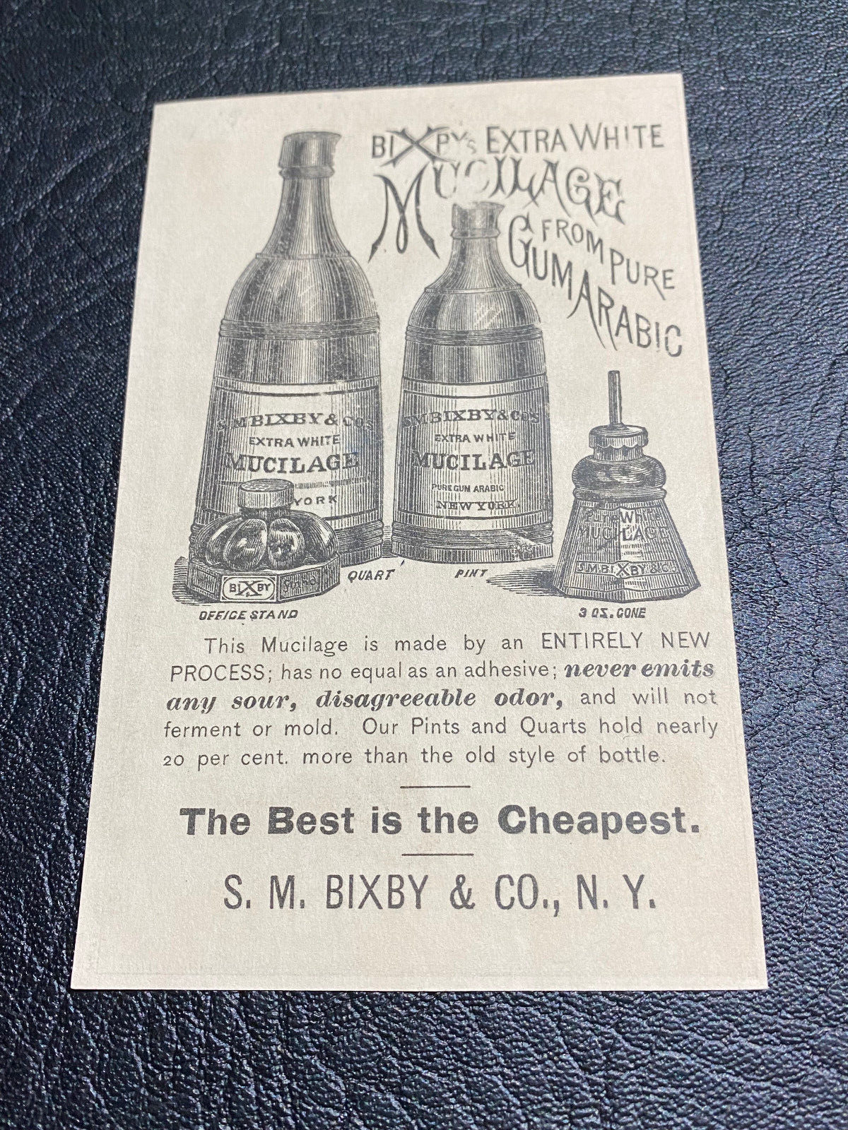 1800's Bixby Bottle Cone Umbrella Ink Style Glue Comic Trade Card