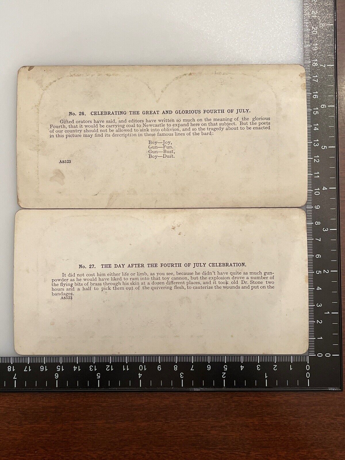 Atq Stereoscope Stereograph (2) Photo Cards Color Litho Circa Late 1800s Whimsy