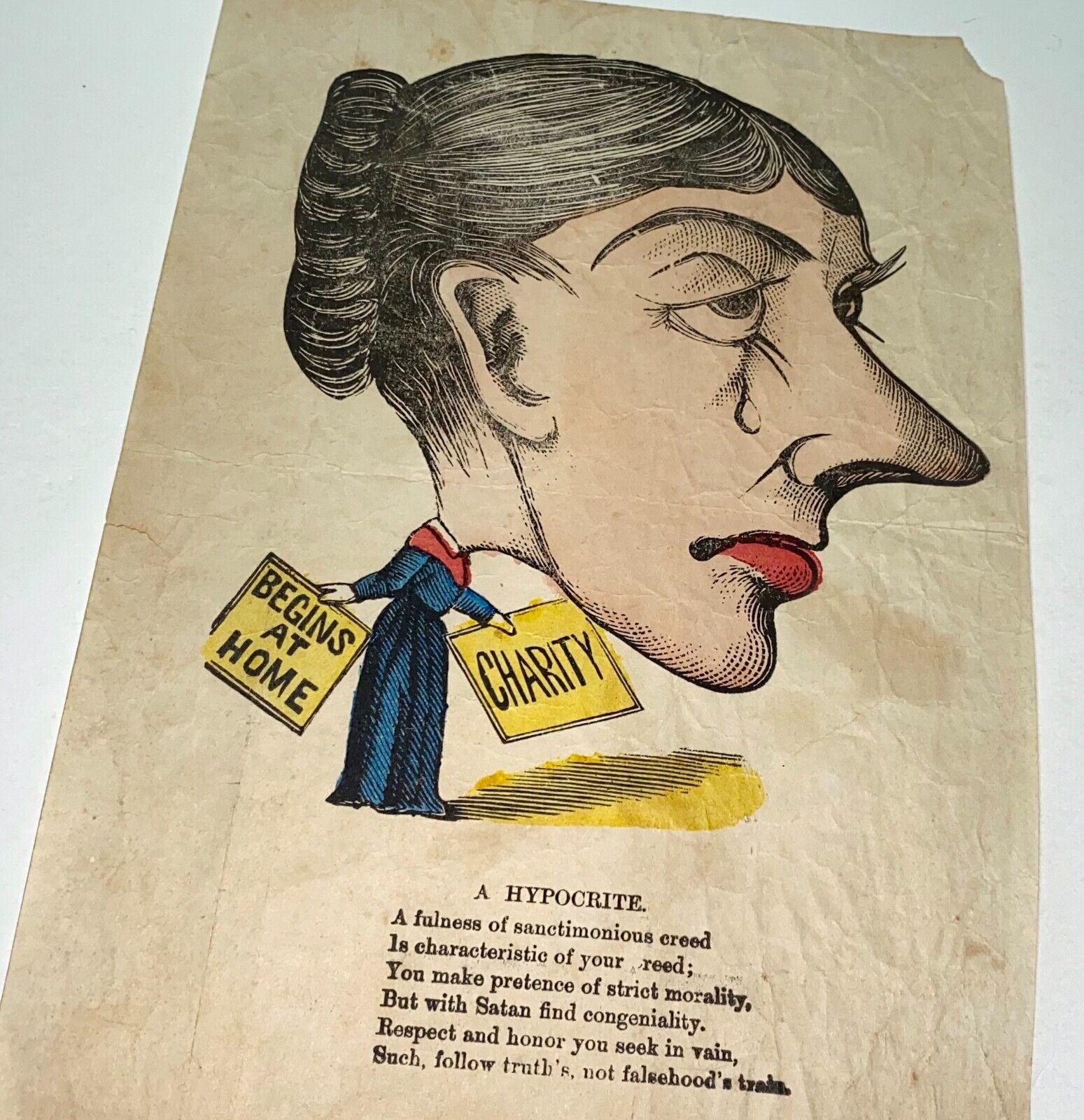 Rare Scarce Antique Victorian Vinegar Valentine American Comic! Hypocrite Poem!